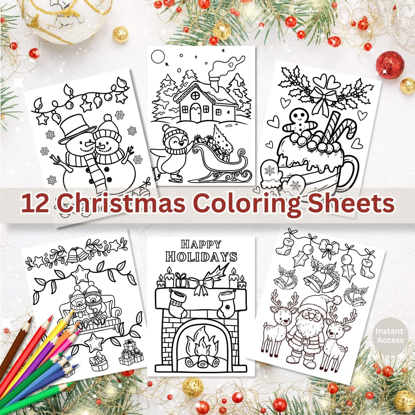 12 Christmas Coloring Pages for Kids | Easy Holiday Coloring Sheets | Printable Activity Pack Digital Download – Digital Printable by Digital Kim Designs