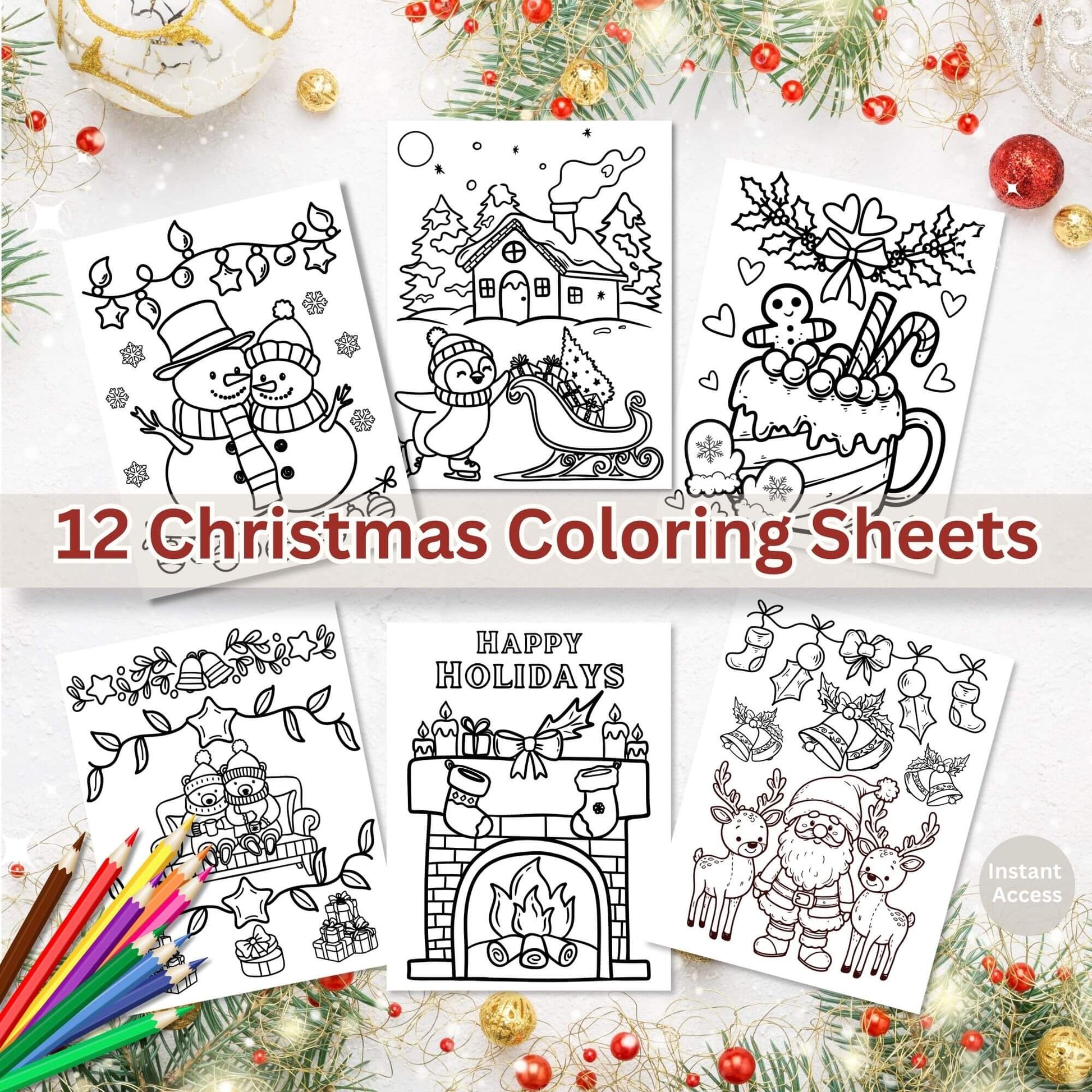 12 Christmas Coloring Pages for Kids | Easy Holiday Coloring Sheets | Printable Activity Pack Digital Download – Digital Printable by Digital Kim Designs