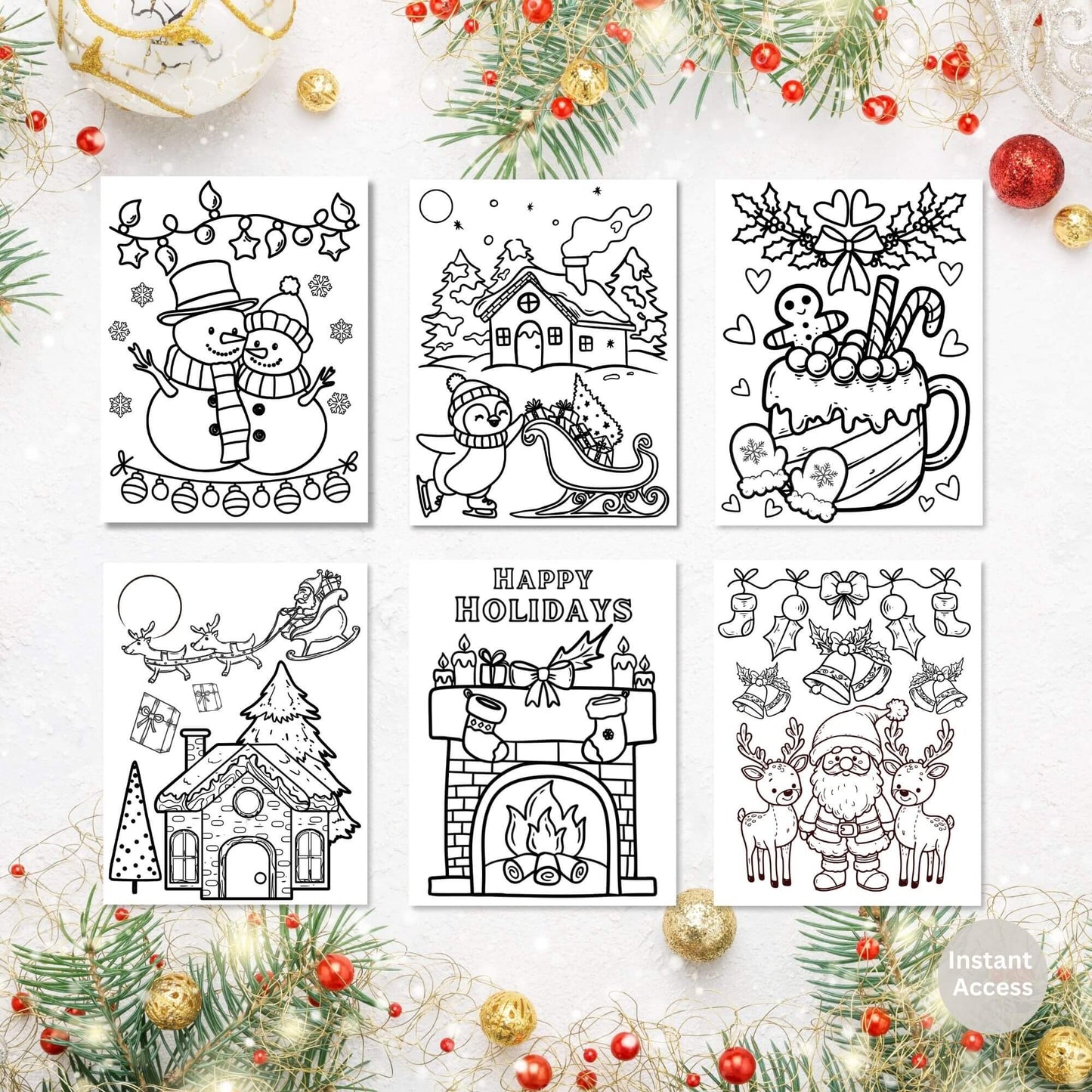 12 Christmas Coloring Pages for Kids | Easy Holiday Coloring Sheets | Printable Activity Pack Digital Download – Digital Printable by Digital Kim Designs
