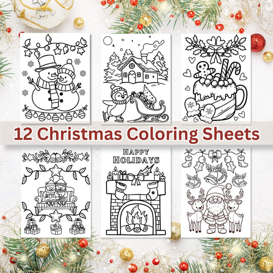 12 Christmas Coloring Pages for Kids | Easy Holiday Coloring Sheets | Printable Activity Pack Digital Download – Digital Printable by Digital Kim Designs