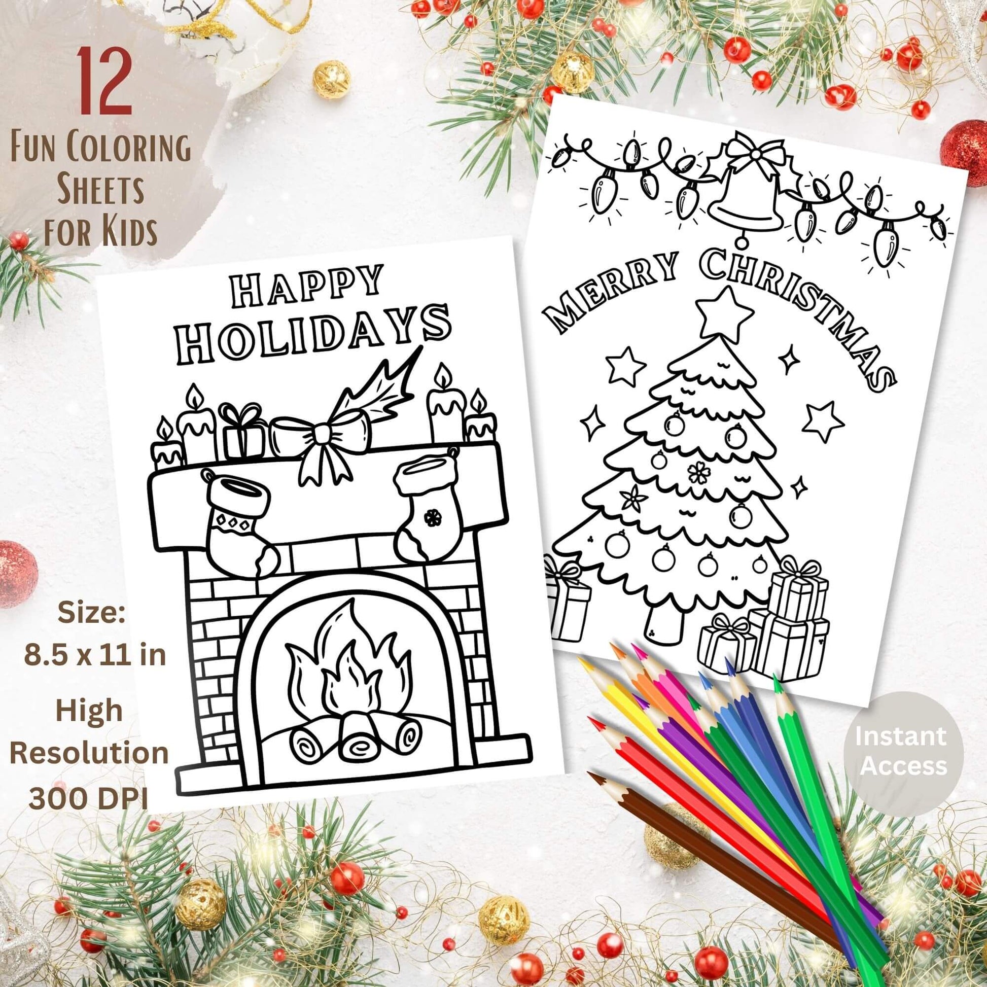 12 Christmas Coloring Pages for Kids | Easy Holiday Coloring Sheets | Printable Activity Pack Digital Download – Digital Printable by Digital Kim Designs