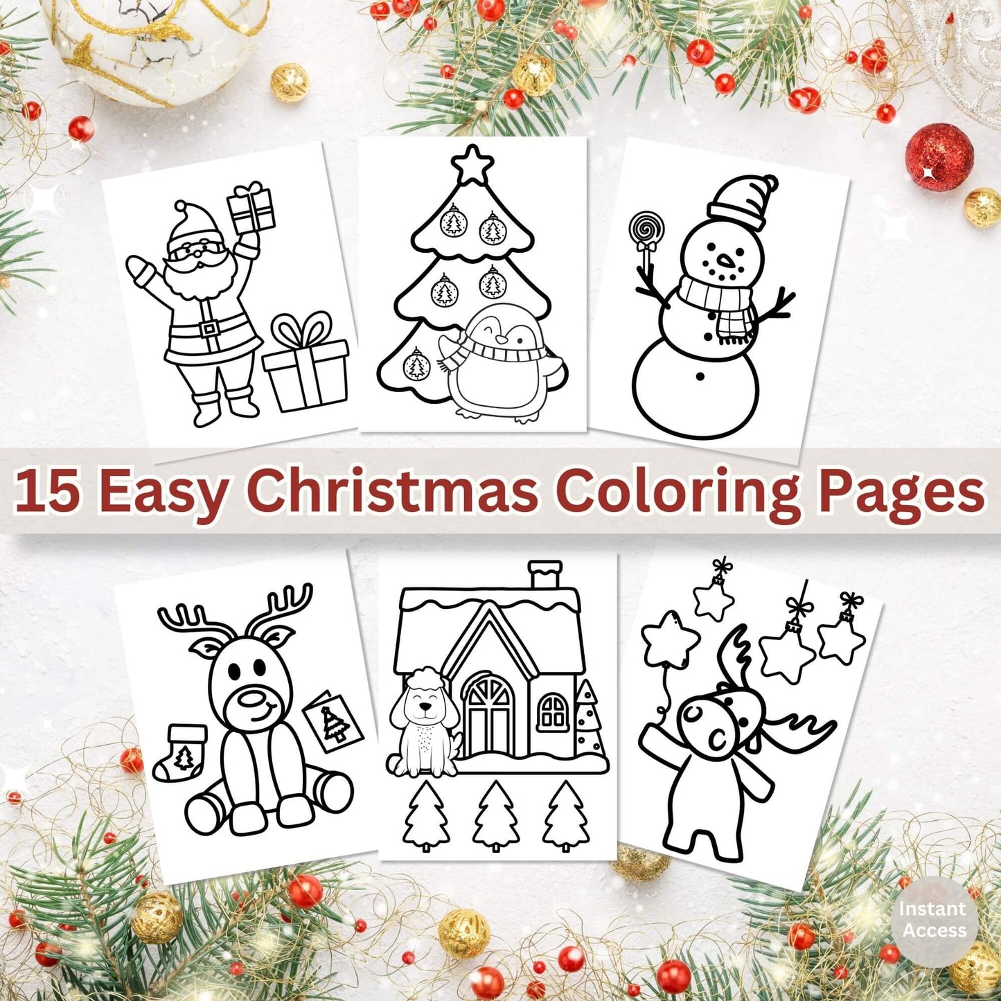 15 Easy Christmas Coloring Pages for Kids | Simple Holiday Coloring Sheets Digital Download – Digital Printable by Digital Kim Designs