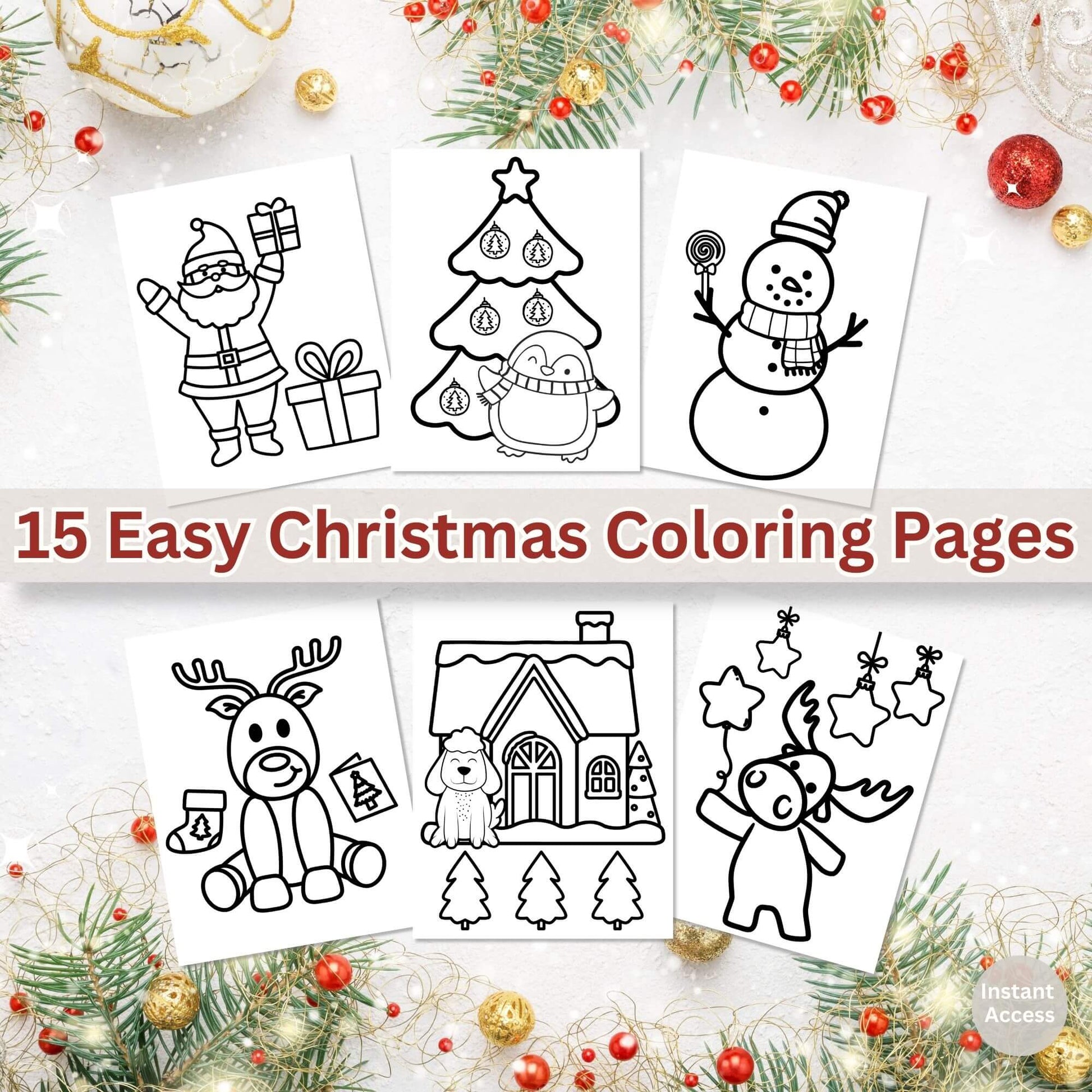 15 Easy Christmas Coloring Pages for Kids | Simple Holiday Coloring Sheets Digital Download – Digital Printable by Digital Kim Designs