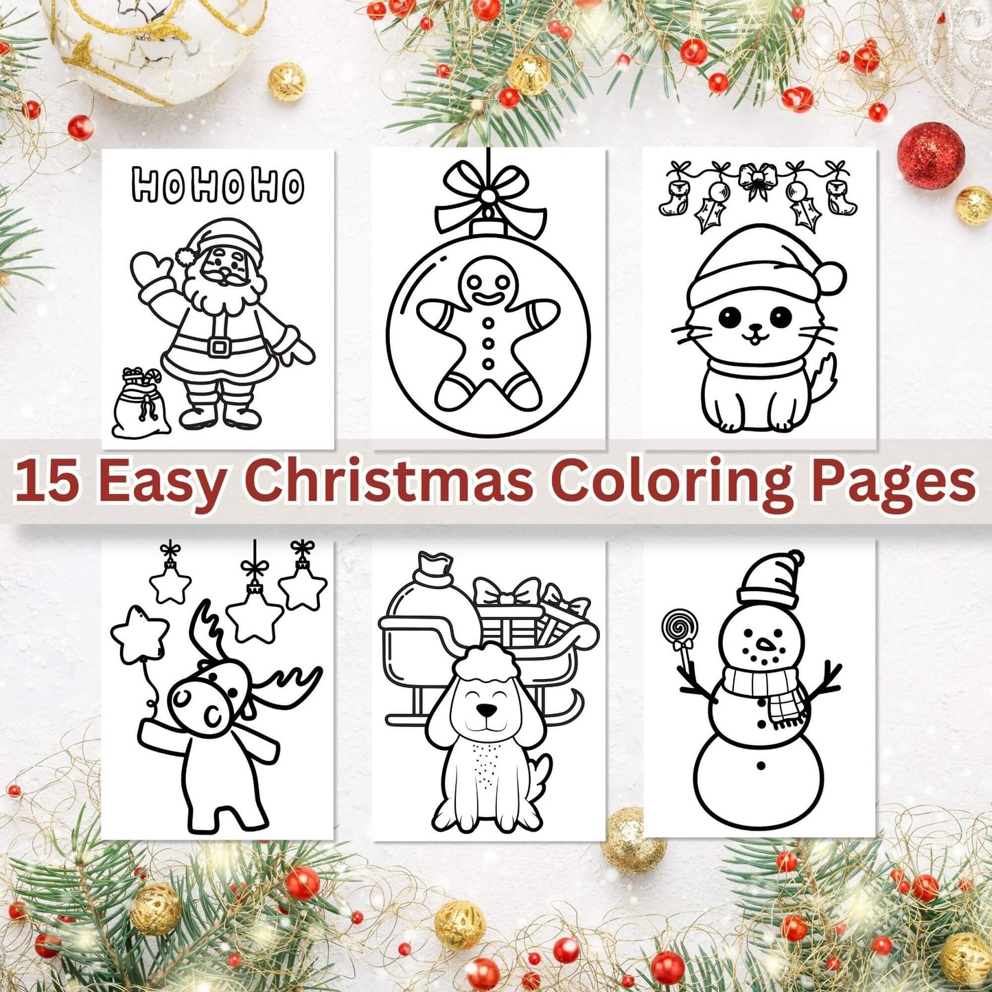 15 Easy Christmas Coloring Pages for Kids | Simple Holiday Coloring Sheets Digital Download – Digital Printable by Digital Kim Designs