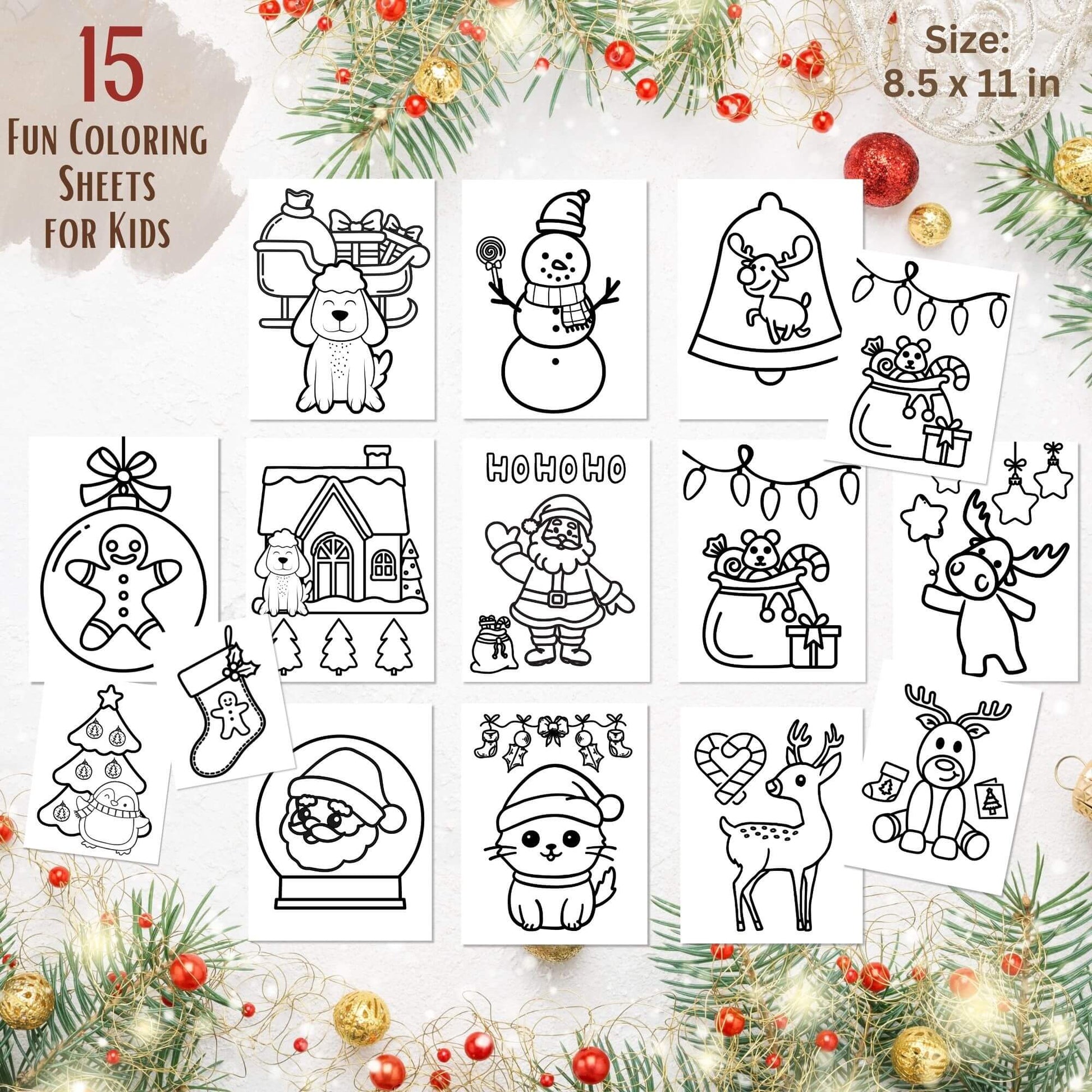 15 Easy Christmas Coloring Pages for Kids | Simple Holiday Coloring Sheets Digital Download – Digital Printable by Digital Kim Designs