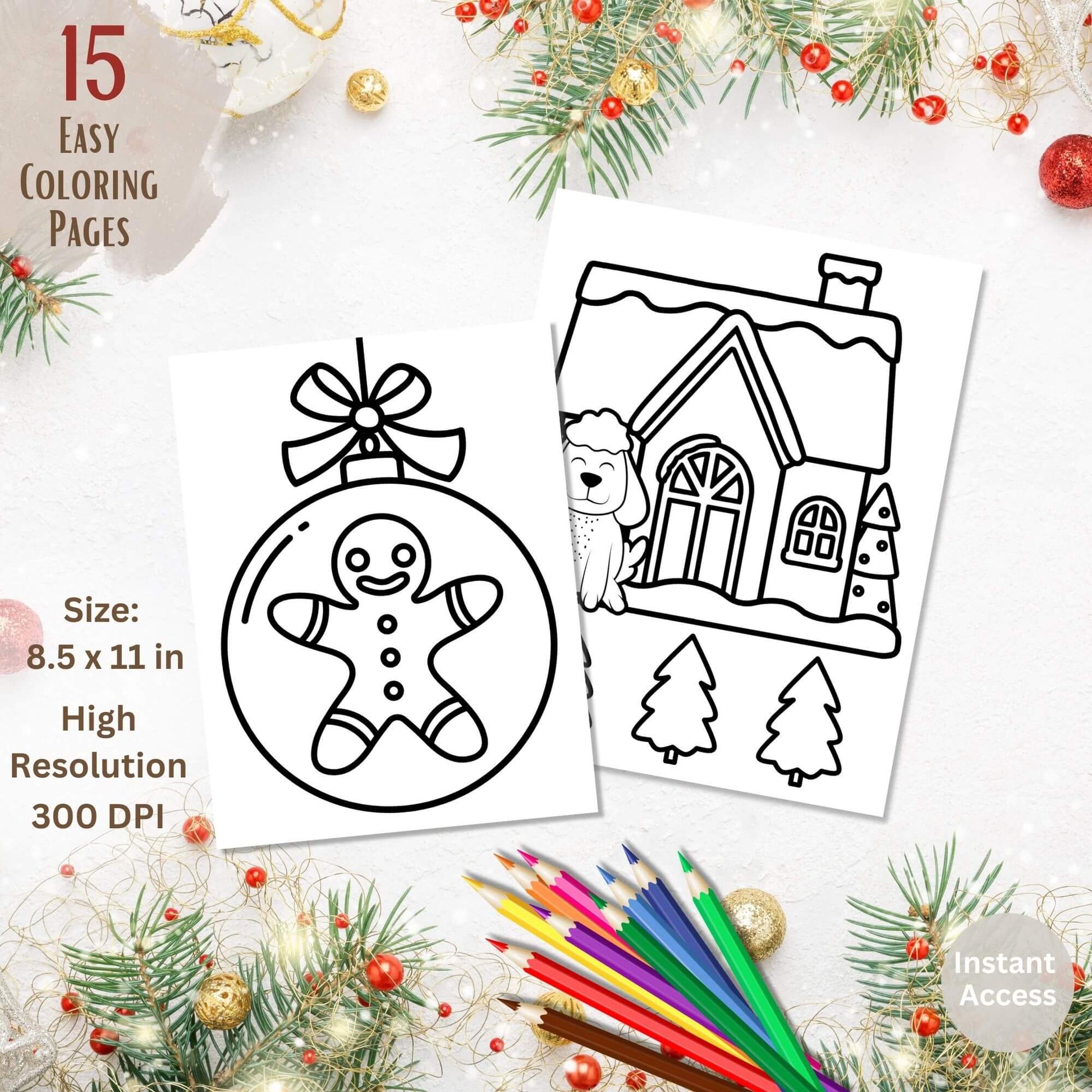 15 Easy Christmas Coloring Pages for Kids | Simple Holiday Coloring Sheets Digital Download – Digital Printable by Digital Kim Designs