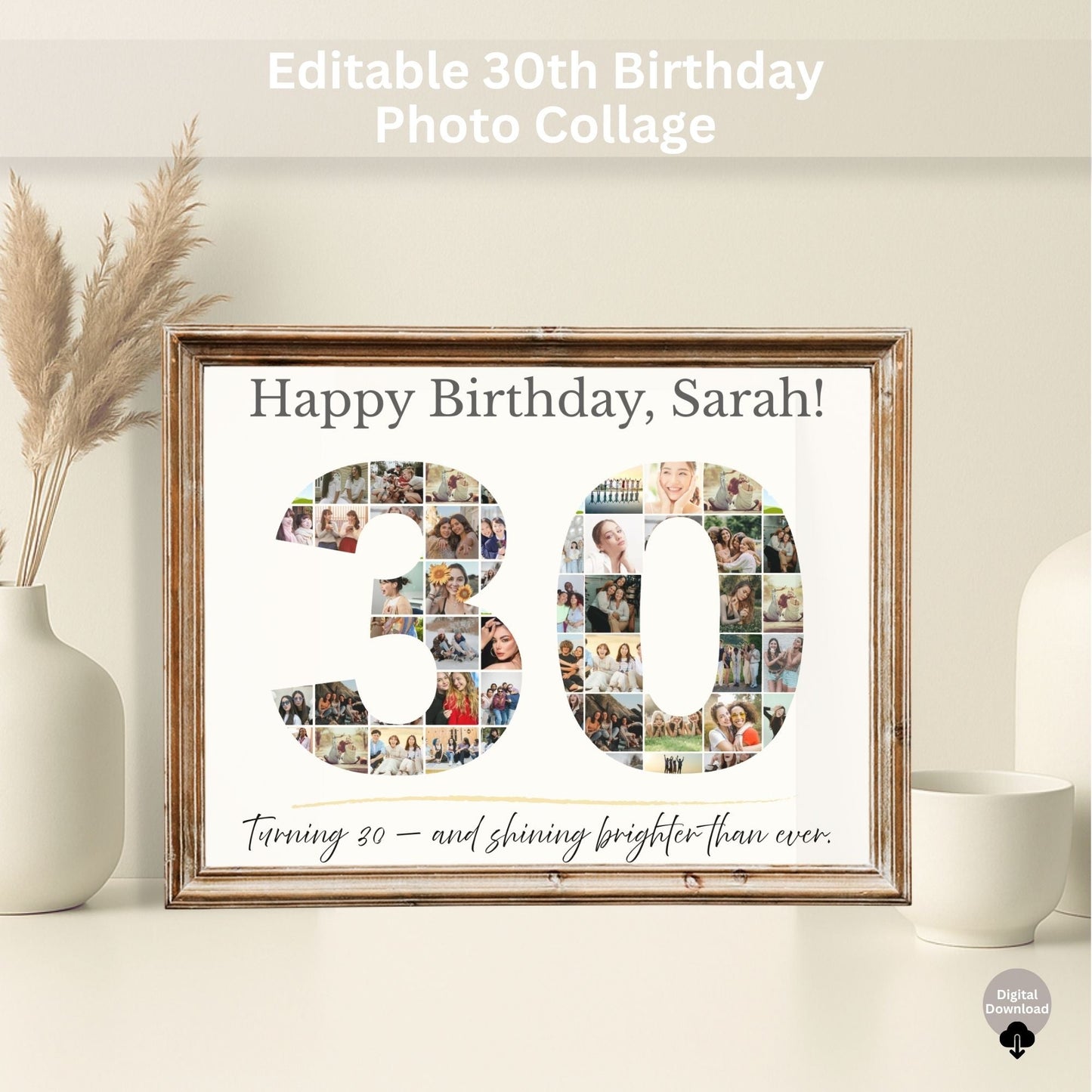 30th Birthday Collage | Editable Photo Gift | Custom Printable Wall Art | Digital Download – Digital Printable by Digital Kim Designs
