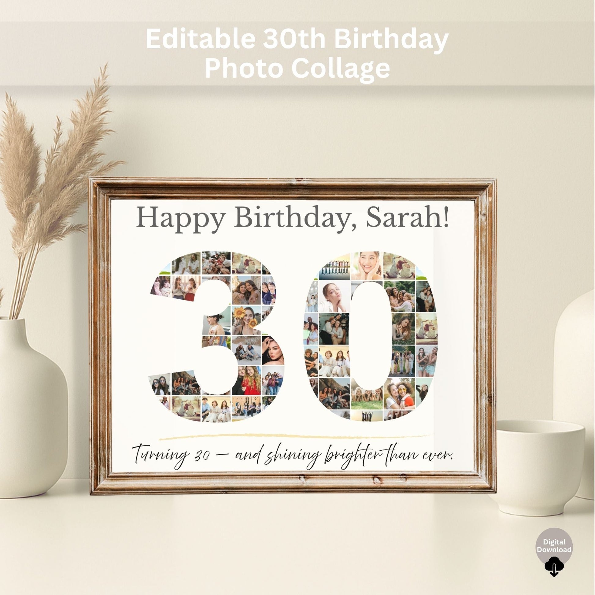 30th Birthday Collage | Editable Photo Gift | Custom Printable Wall Art | Digital Download – Digital Printable by Digital Kim Designs