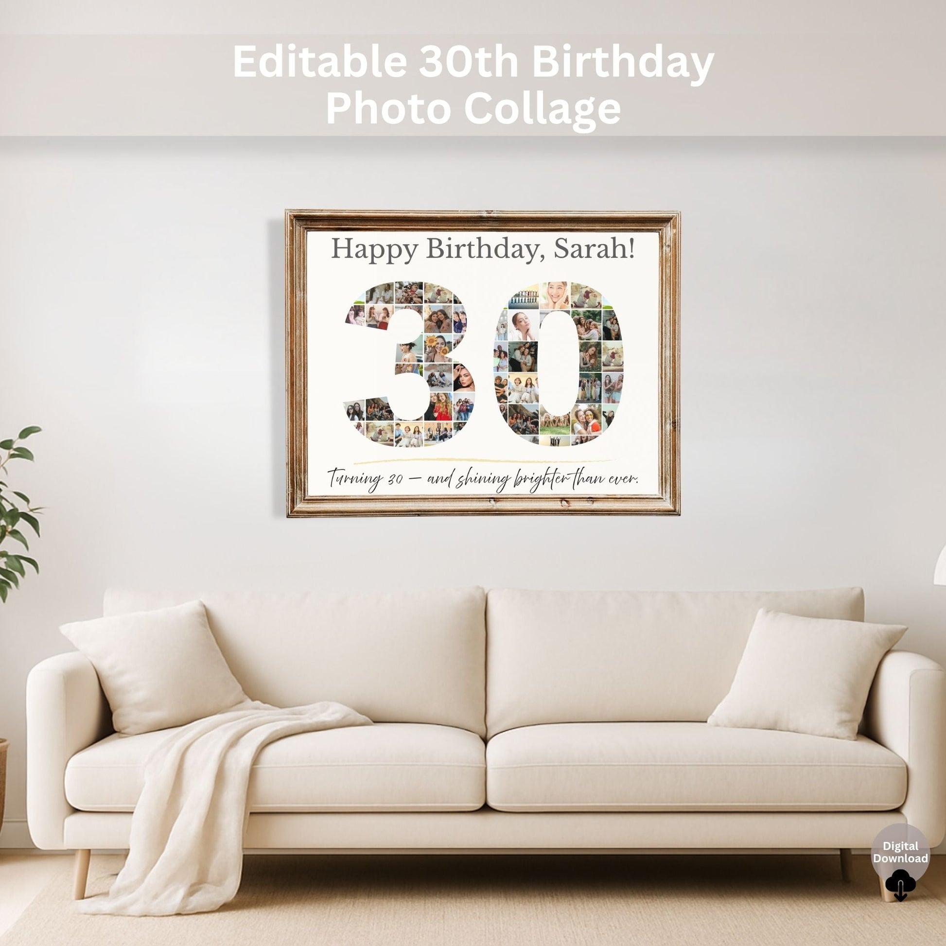 30th Birthday Collage | Editable Photo Gift | Custom Printable Wall Art | Digital Download – Digital Printable by Digital Kim Designs