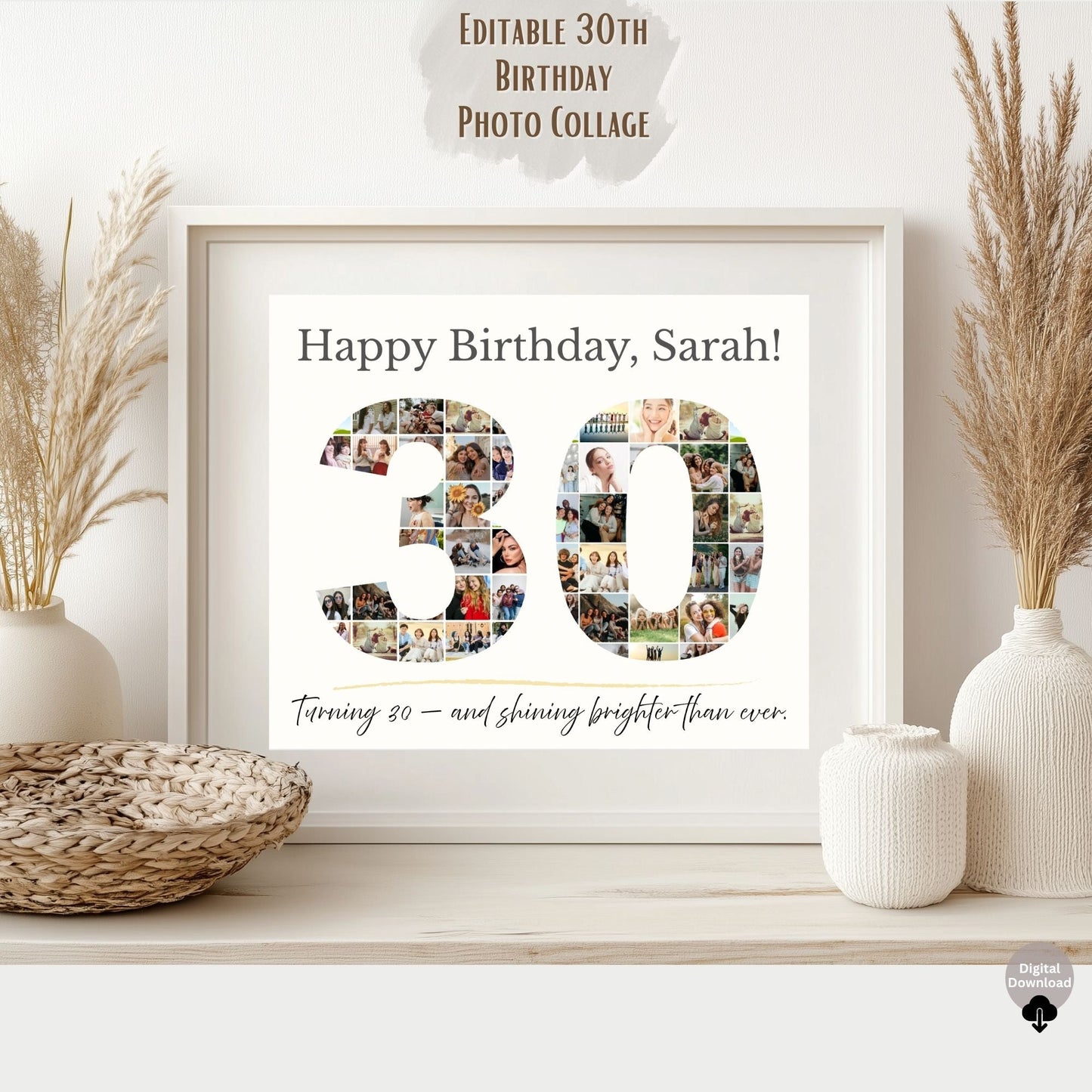 30th Birthday Collage | Editable Photo Gift | Custom Printable Wall Art | Digital Download – Digital Printable by Digital Kim Designs