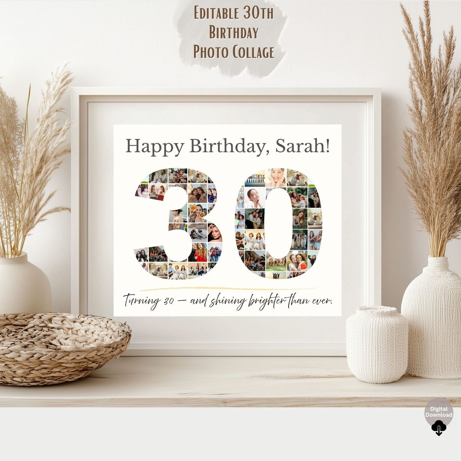 30th Birthday Collage | Editable Photo Gift | Custom Printable Wall Art | Digital Download – Digital Printable by Digital Kim Designs