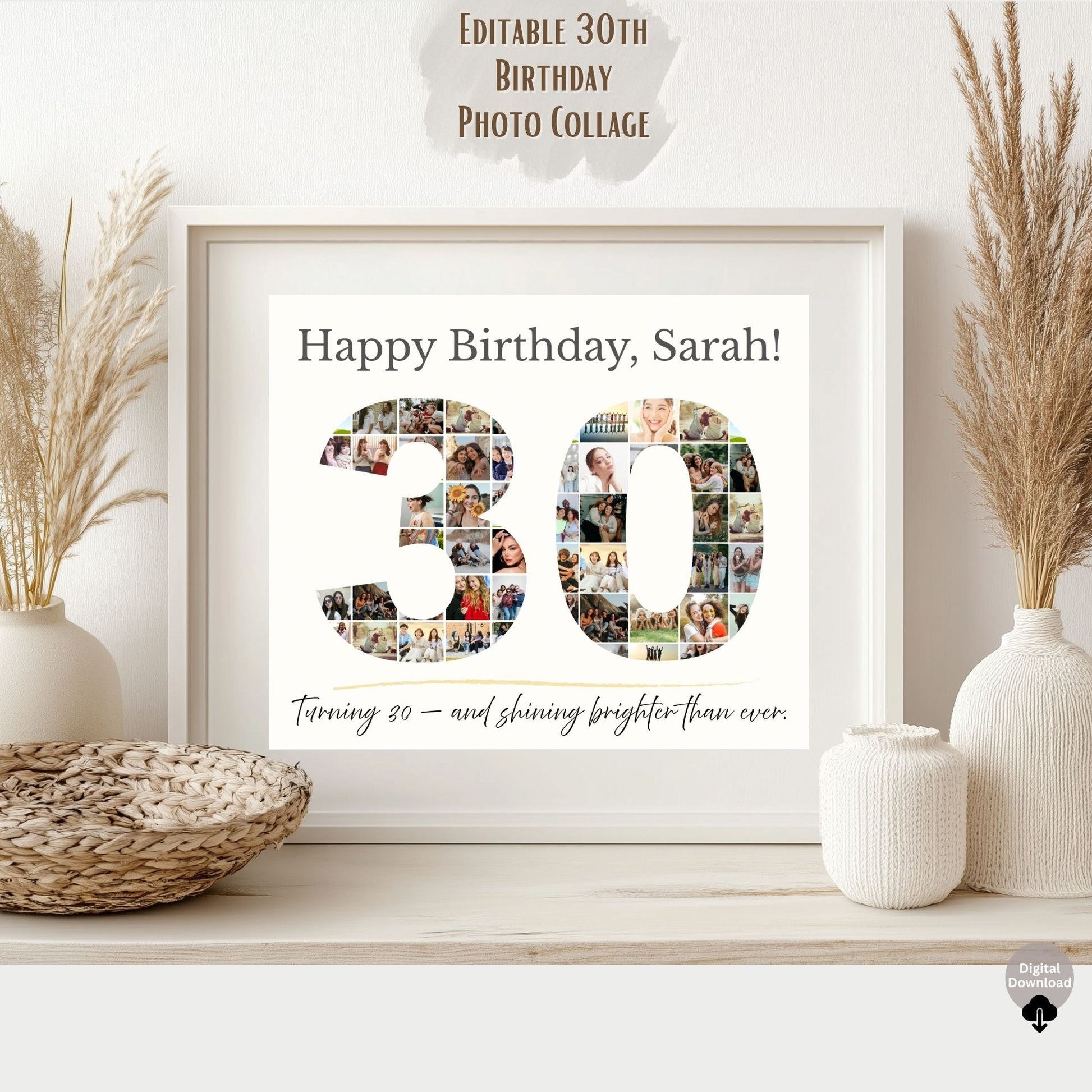 30th Birthday Collage | Editable Photo Gift | Custom Printable Wall Art | Digital Download – Digital Printable by Digital Kim Designs