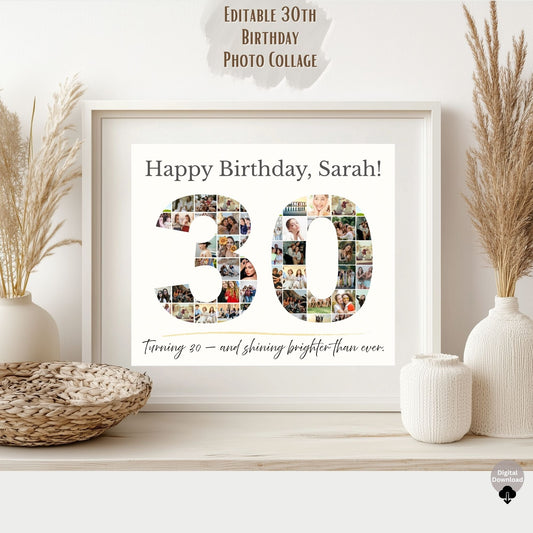 30th Birthday Collage | Editable Photo Gift | Custom Printable Wall Art | Digital Download – Digital Printable by Digital Kim Designs