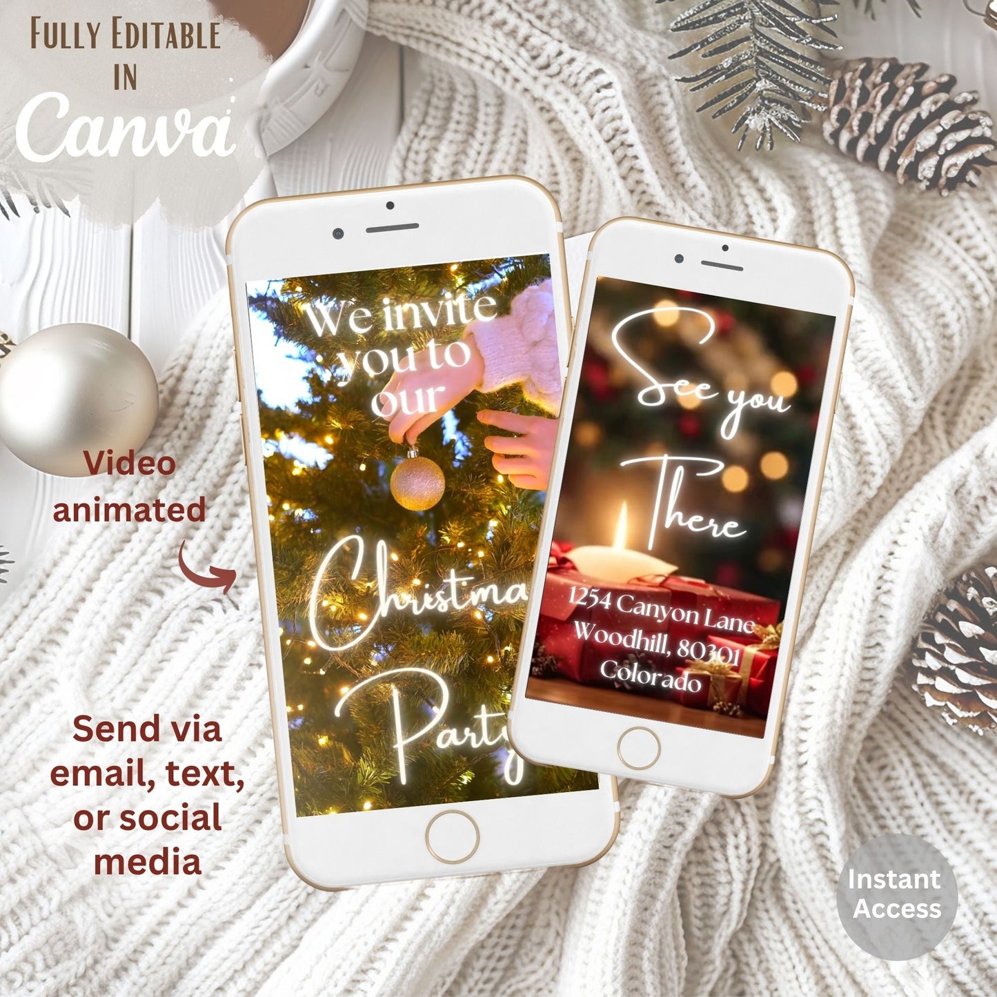 Animated Christmas Party Invitation | Editable Video Evite Template in Canva | Digital Holiday Dinner Invite – Digital Printable by Digital Kim Designs