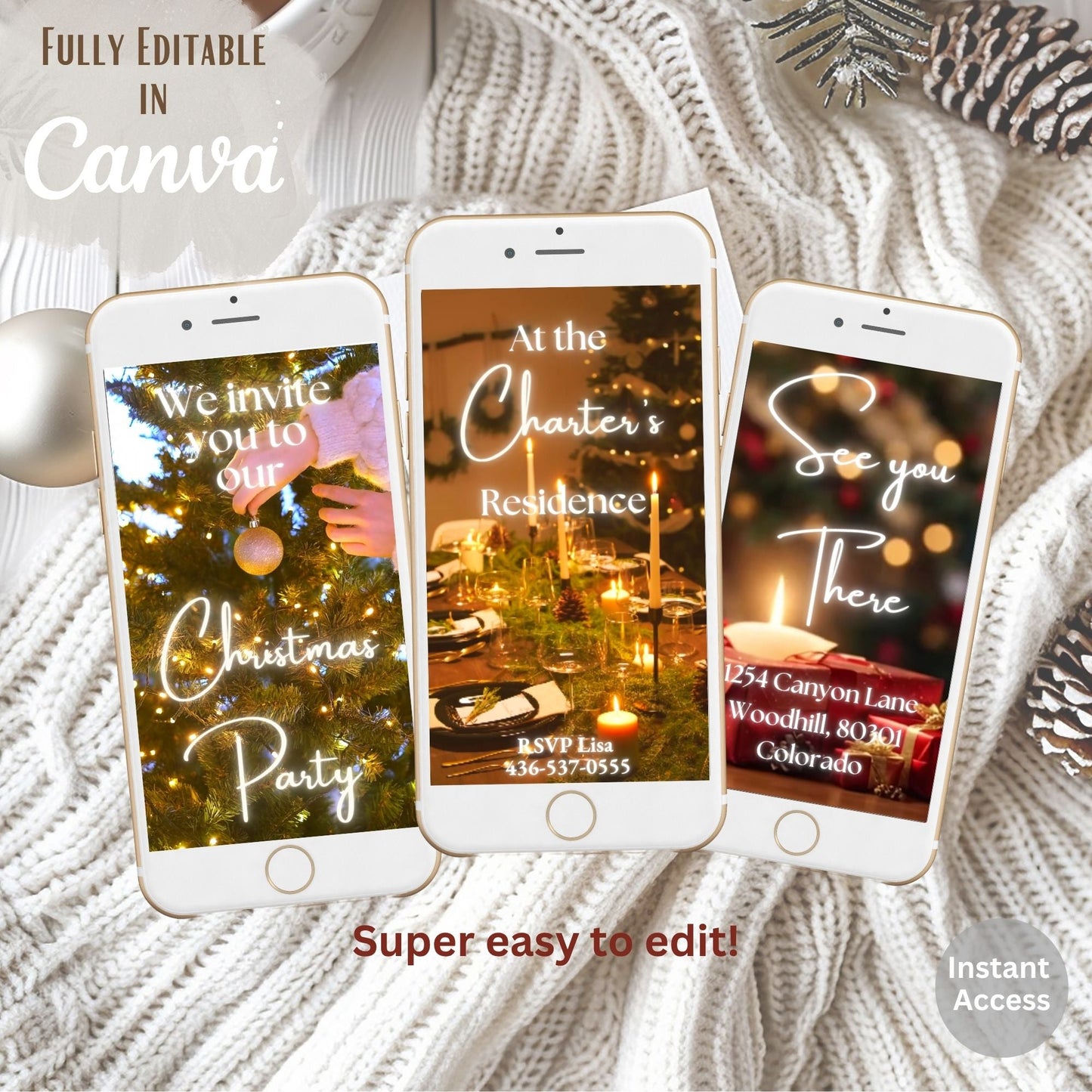 Animated Christmas Party Invitation | Editable Video Evite Template in Canva | Digital Holiday Dinner Invite – Digital Printable by Digital Kim Designs