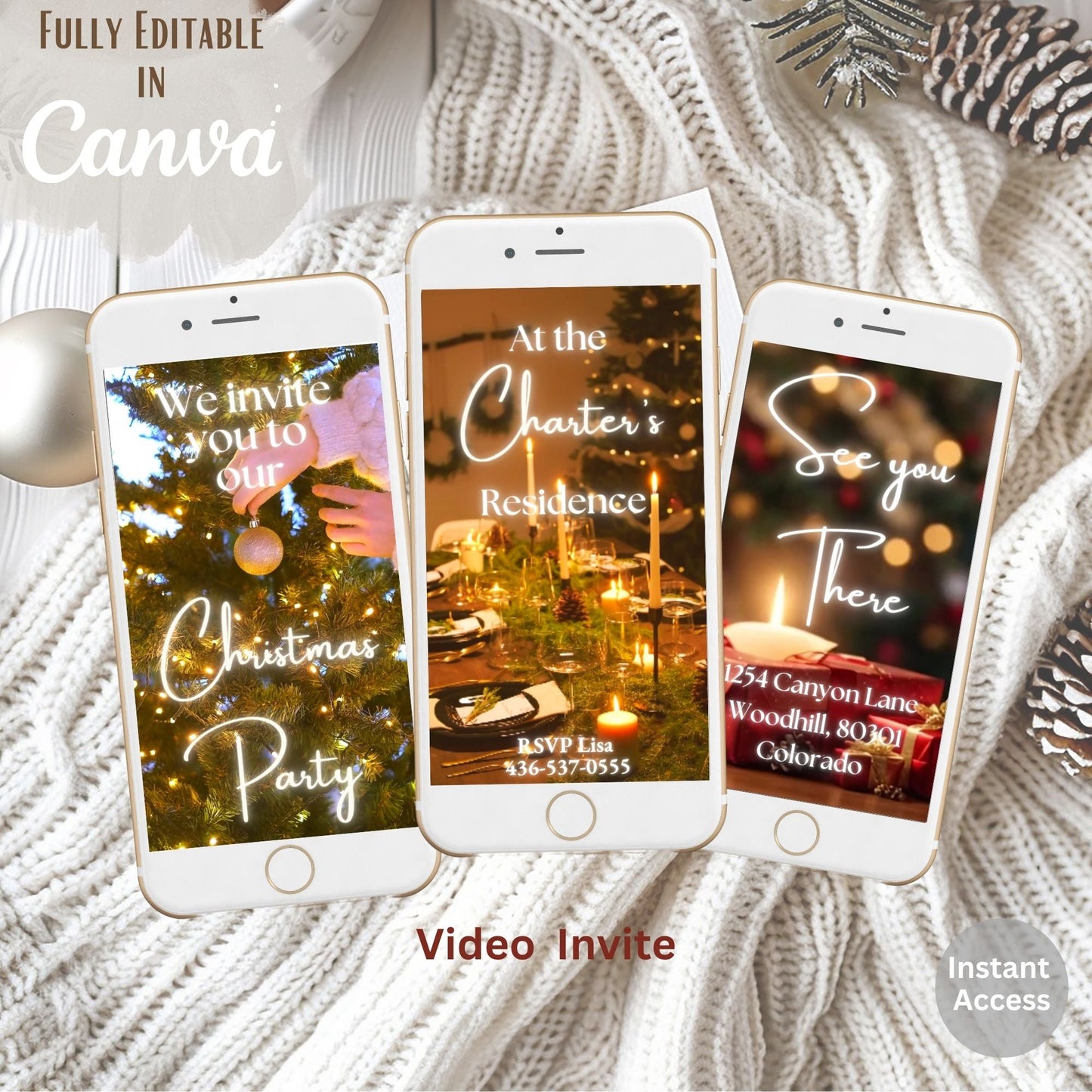 Animated Christmas Party Invitation | Editable Video Evite Template in Canva | Digital Holiday Dinner Invite – Digital Printable by Digital Kim Designs