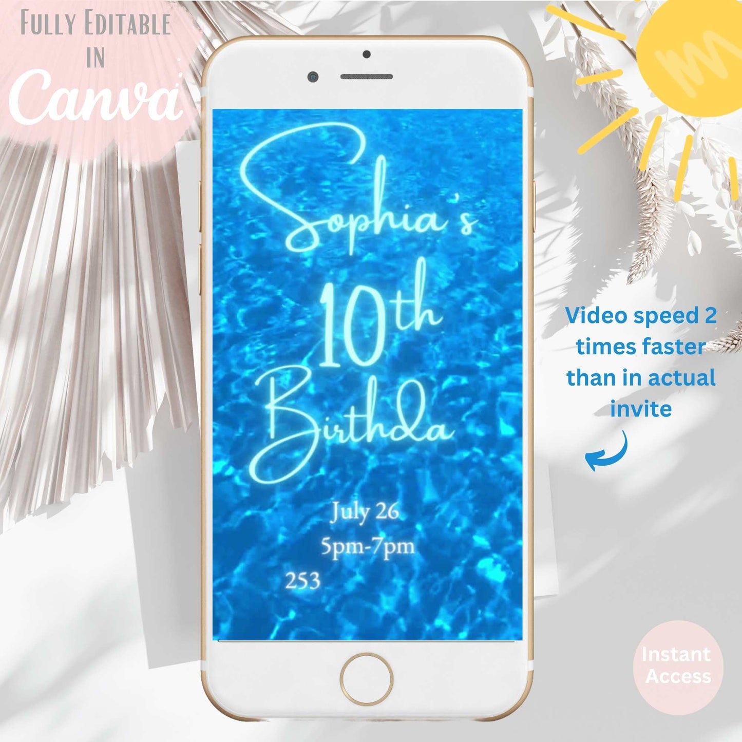 Animated Pool Party Birthday Invitation | Editable Video Invite for Kids | Tween Summer Birthday | Canva Template | Instant Download – Faith - Based Printable by Digital Kim Designs