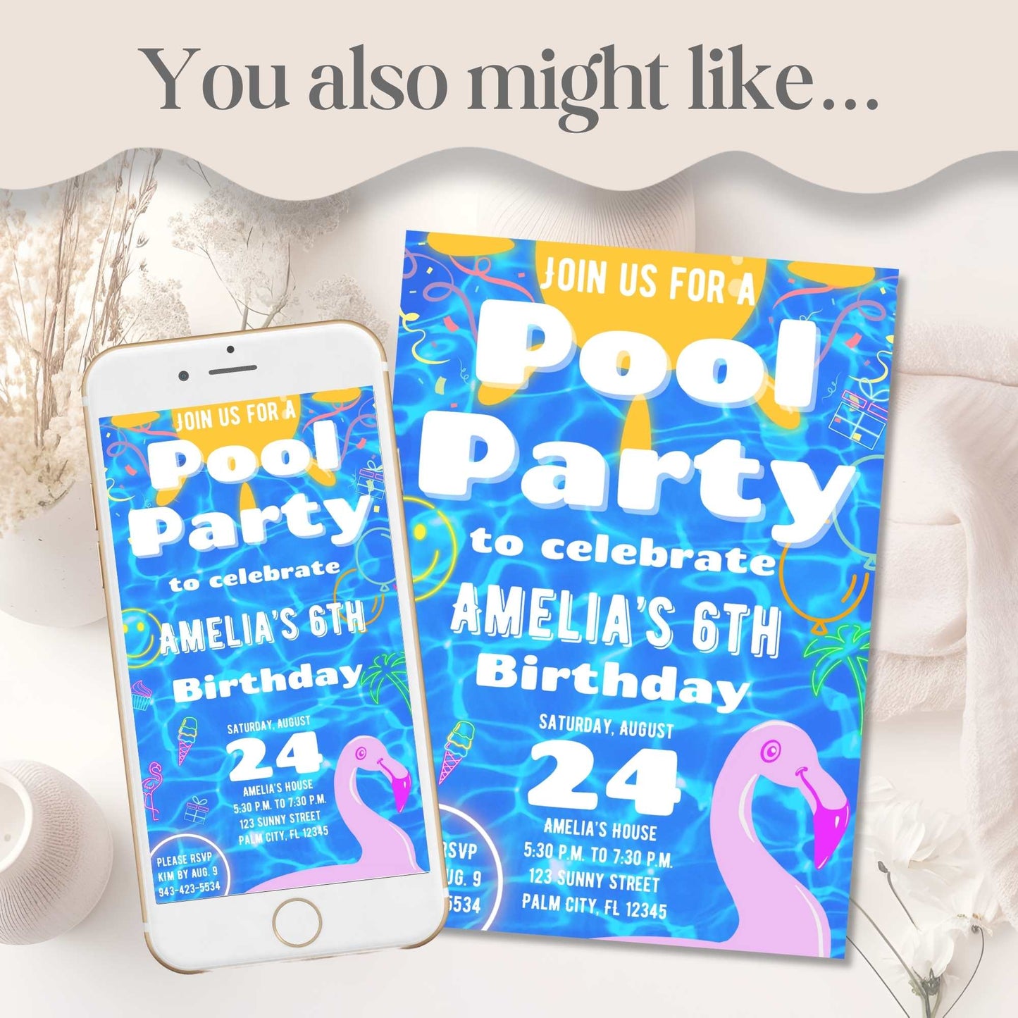 Animated Pool Party Birthday Invitation | Editable Video Invite for Kids | Tween Summer Birthday | Canva Template | Instant Download – Faith - Based Printable by Digital Kim Designs