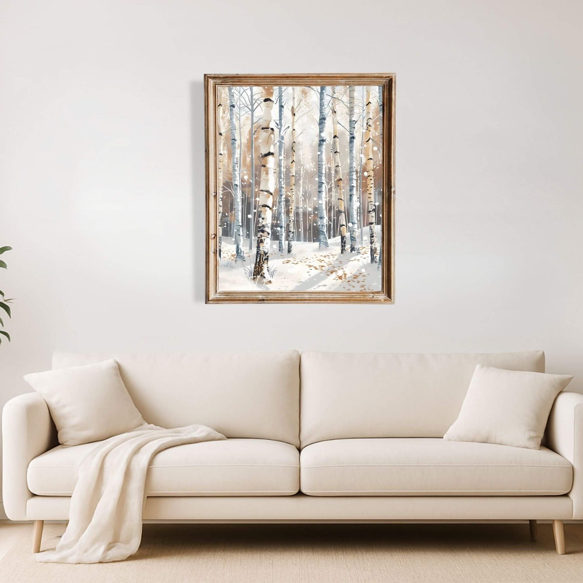 Birch Tree Winter Wall Art | Simple Nordic Forest Print | Minimalist Scandinavian Decor Digital Download – Digital Printable by Digital Kim Designs