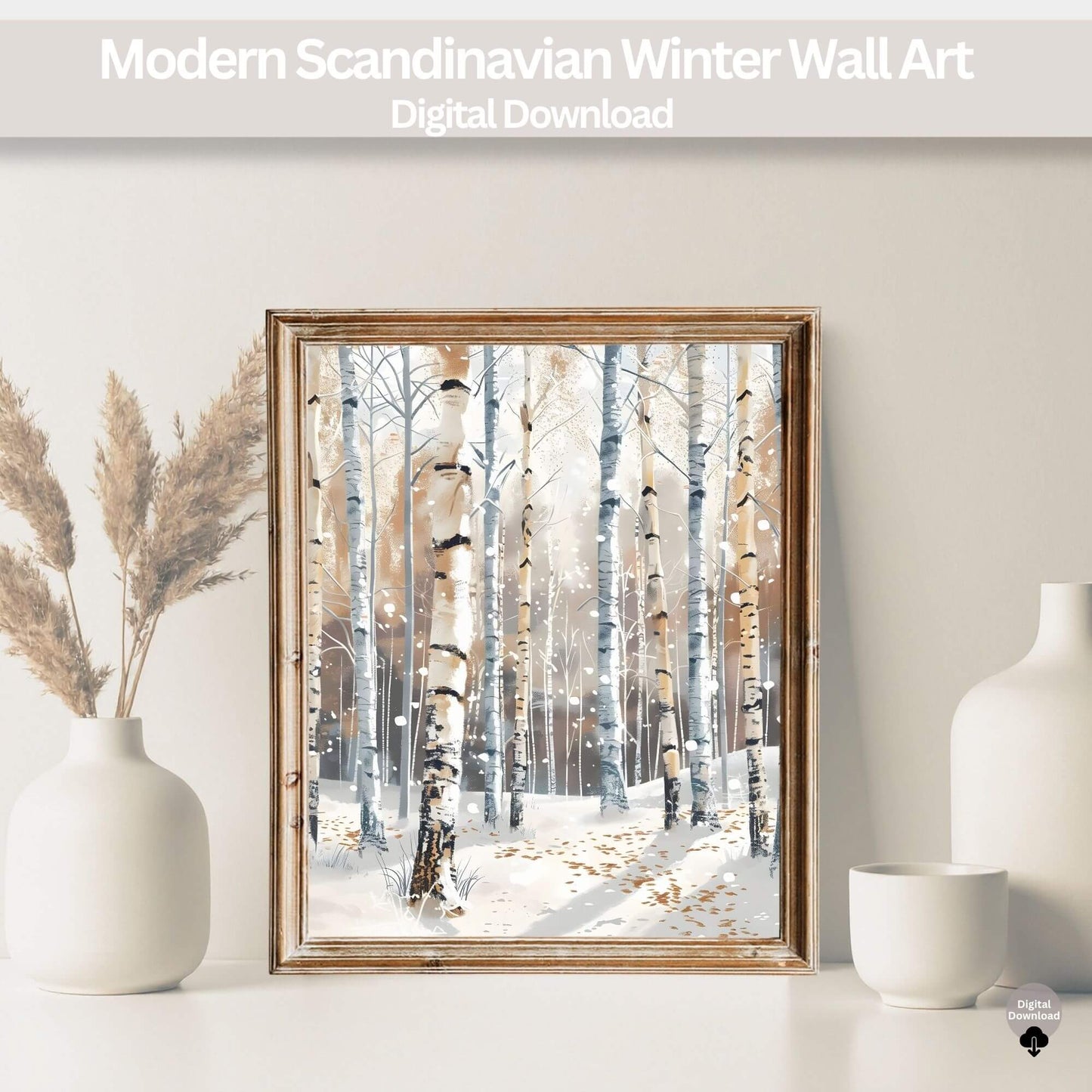Birch Tree Winter Wall Art | Simple Nordic Forest Print | Minimalist Scandinavian Decor Digital Download – Digital Printable by Digital Kim Designs