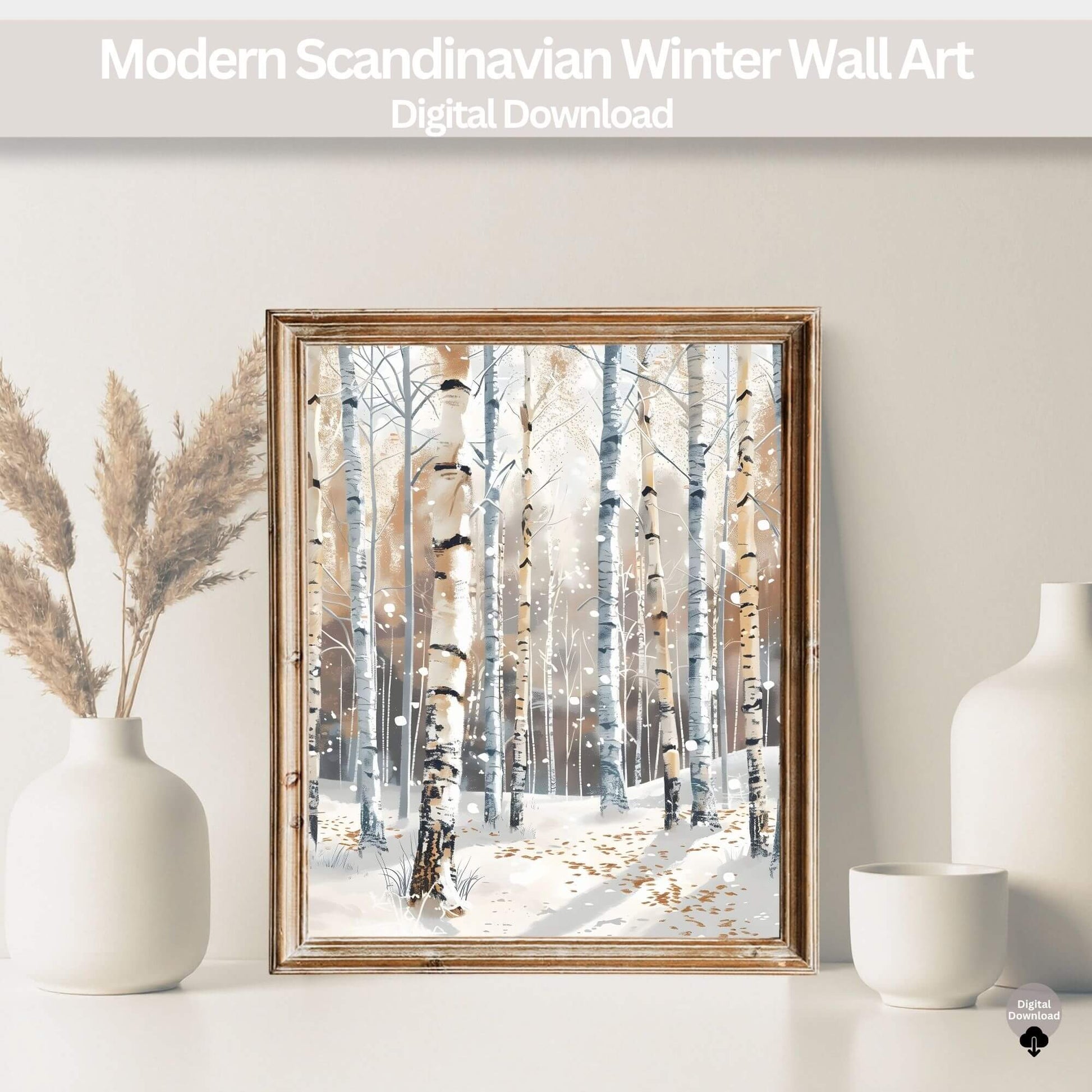 Birch Tree Winter Wall Art | Simple Nordic Forest Print | Minimalist Scandinavian Decor Digital Download – Digital Printable by Digital Kim Designs