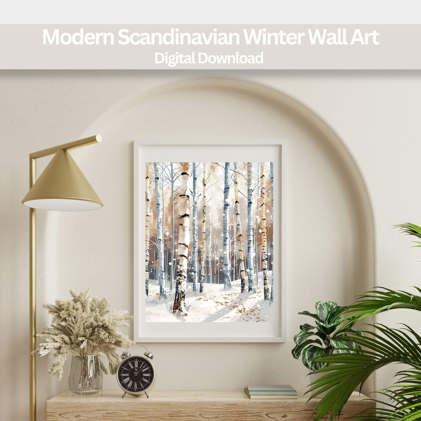 Birch Tree Winter Wall Art | Simple Nordic Forest Print | Minimalist Scandinavian Decor Digital Download – Digital Printable by Digital Kim Designs