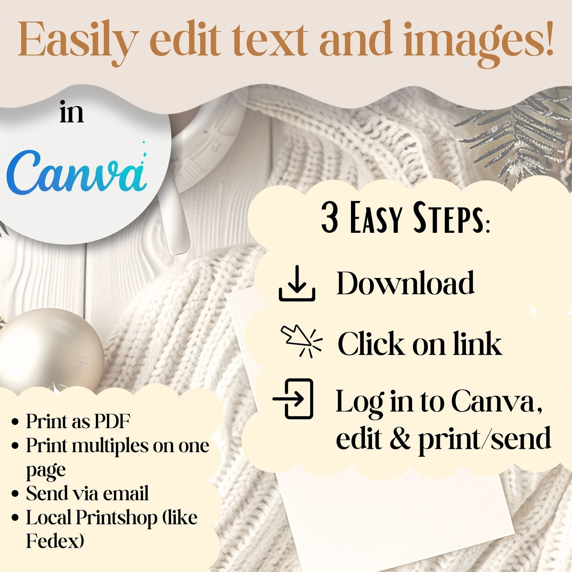 Boho Christmas Photo Card Template – Editable Holiday Canva Design with Festive Garland – Digital Printable by Digital Kim Designs