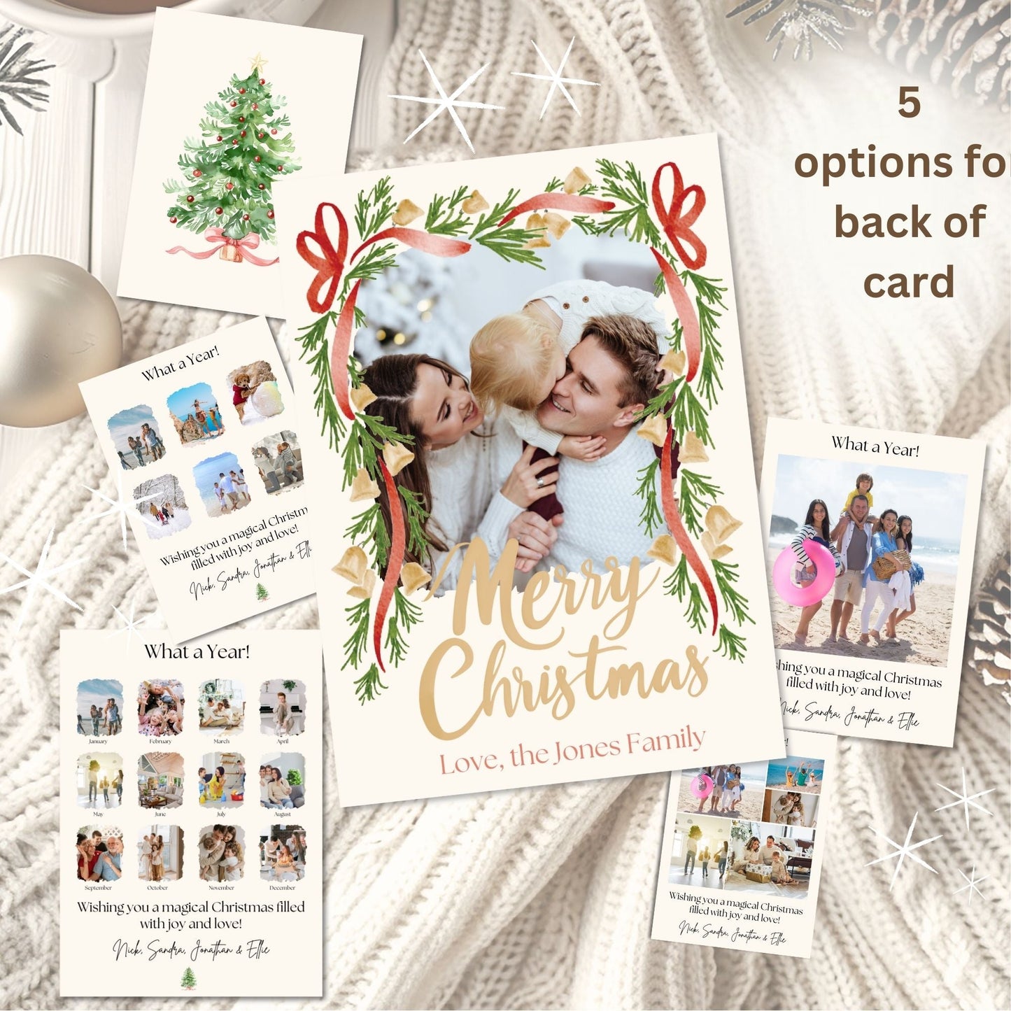 Boho Christmas Photo Card Template – Editable Holiday Canva Design with Festive Garland – Digital Printable by Digital Kim Designs