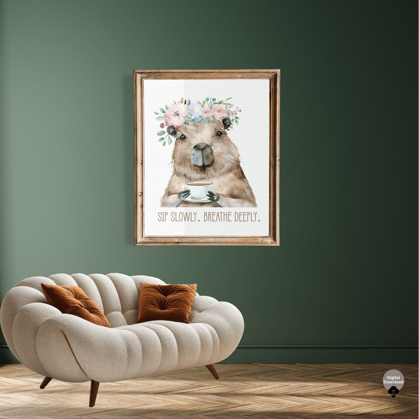 Capybara Wall Art | Sip Slowly Breathe Deeply Printable | Mindful Animal Art Decor – Digital Printable by Digital Kim Designs