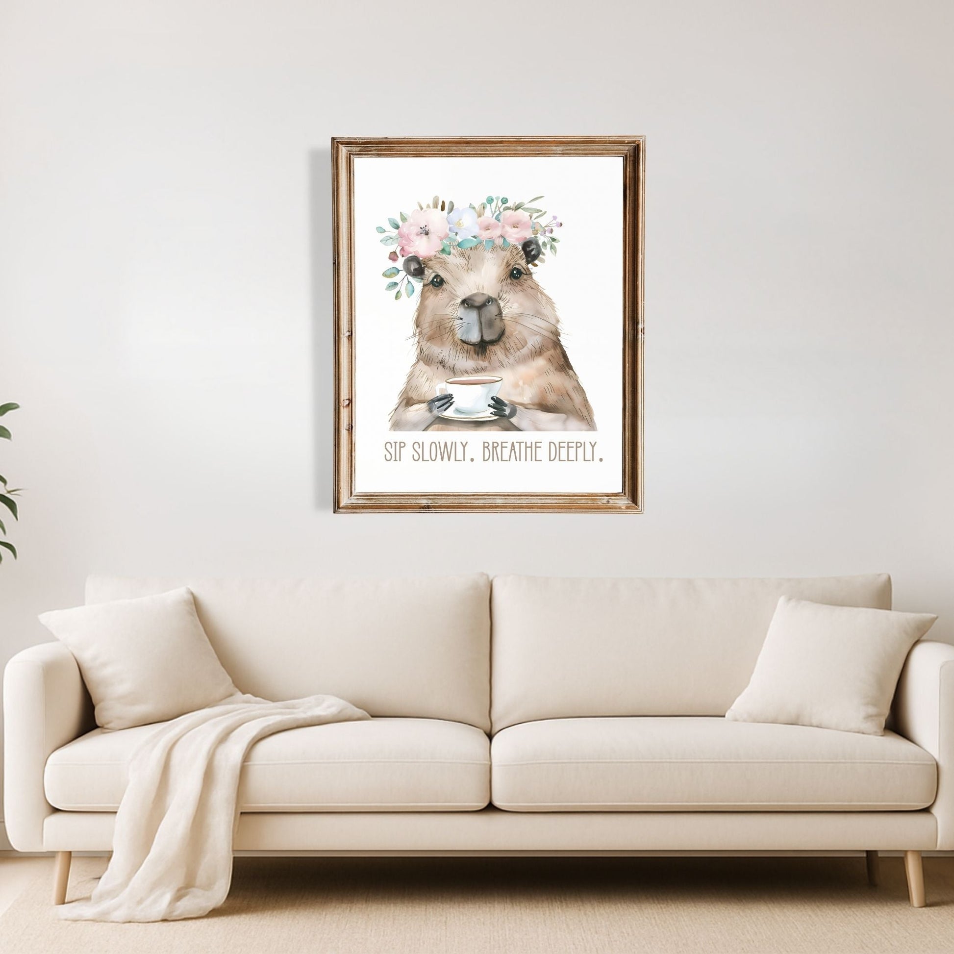 Capybara Wall Art | Sip Slowly Breathe Deeply Printable | Mindful Animal Art Decor – Digital Printable by Digital Kim Designs