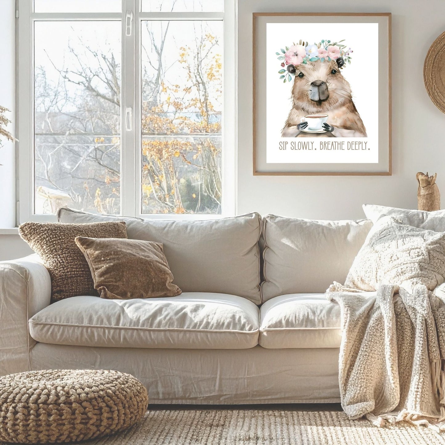 Capybara Wall Art | Sip Slowly Breathe Deeply Printable | Mindful Animal Art Decor – Digital Printable by Digital Kim Designs