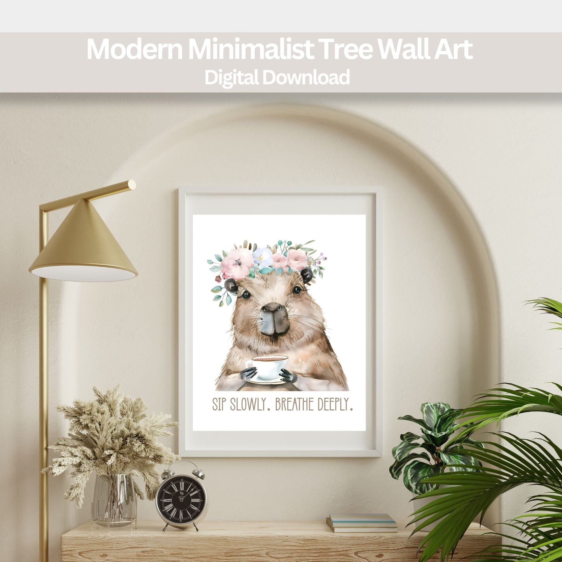 Capybara Wall Art | Sip Slowly Breathe Deeply Printable | Mindful Animal Art Decor – Digital Printable by Digital Kim Designs