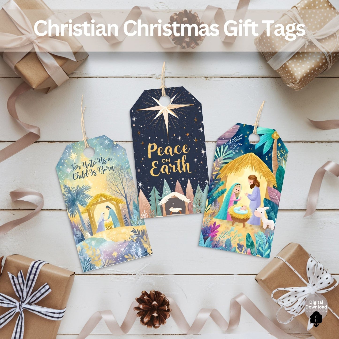 Christian Gift Tags | Printable Nativity & Religious Christmas Tags (Digital Download) – Digital Printable by Digital Kim Designs