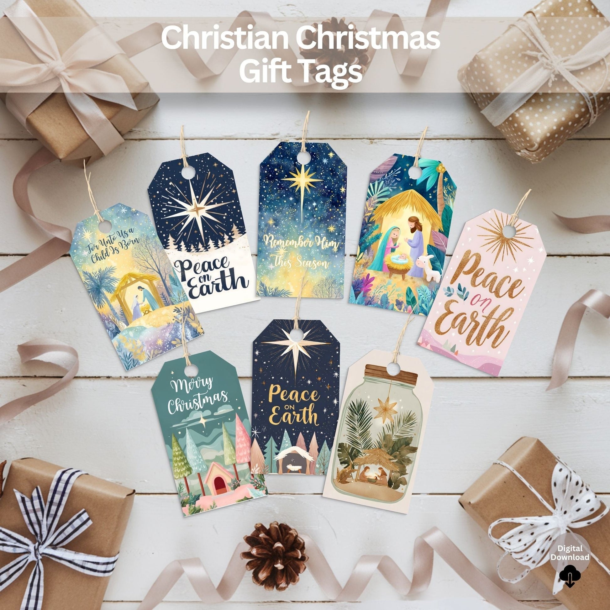 Christian Gift Tags | Printable Nativity & Religious Christmas Tags (Digital Download) – Digital Printable by Digital Kim Designs