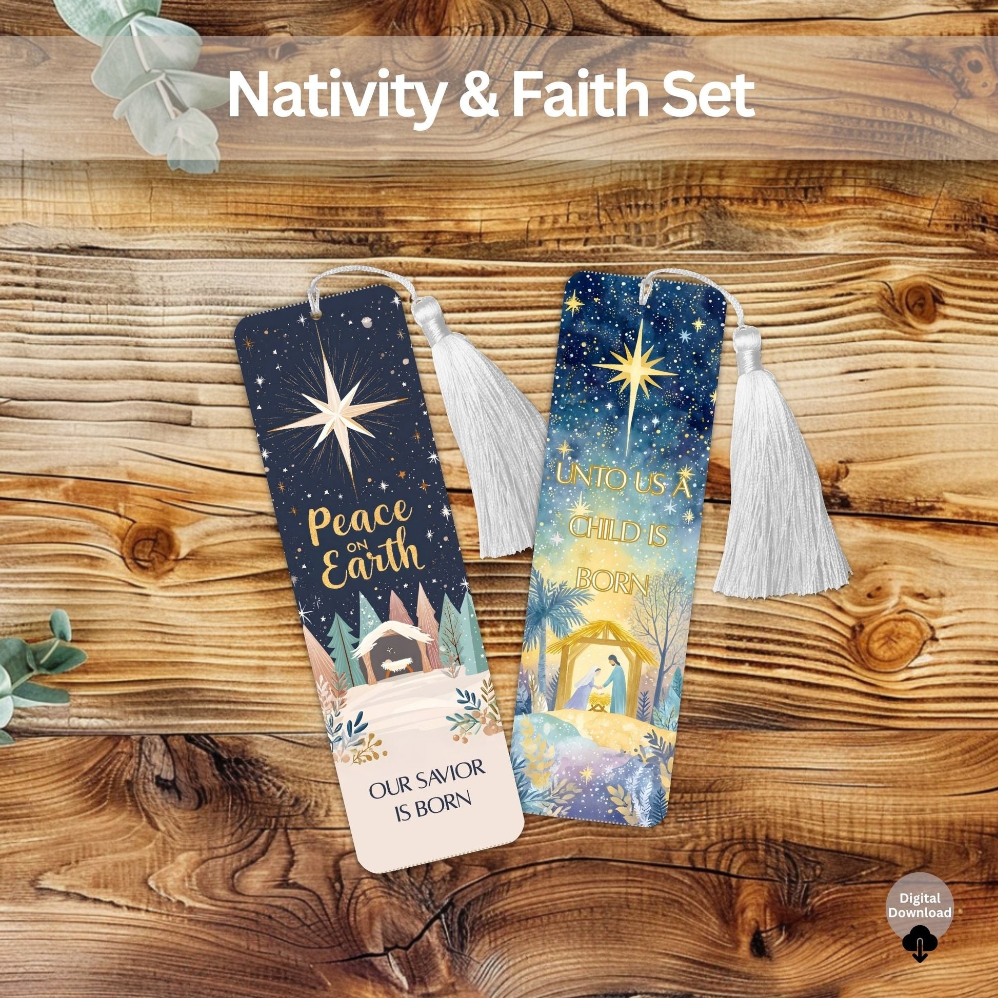 Christmas Scripture Bookmark Set – Nativity & Faith Art Printable Gift (Digital Download) – Digital Printable by Digital Kim Designs