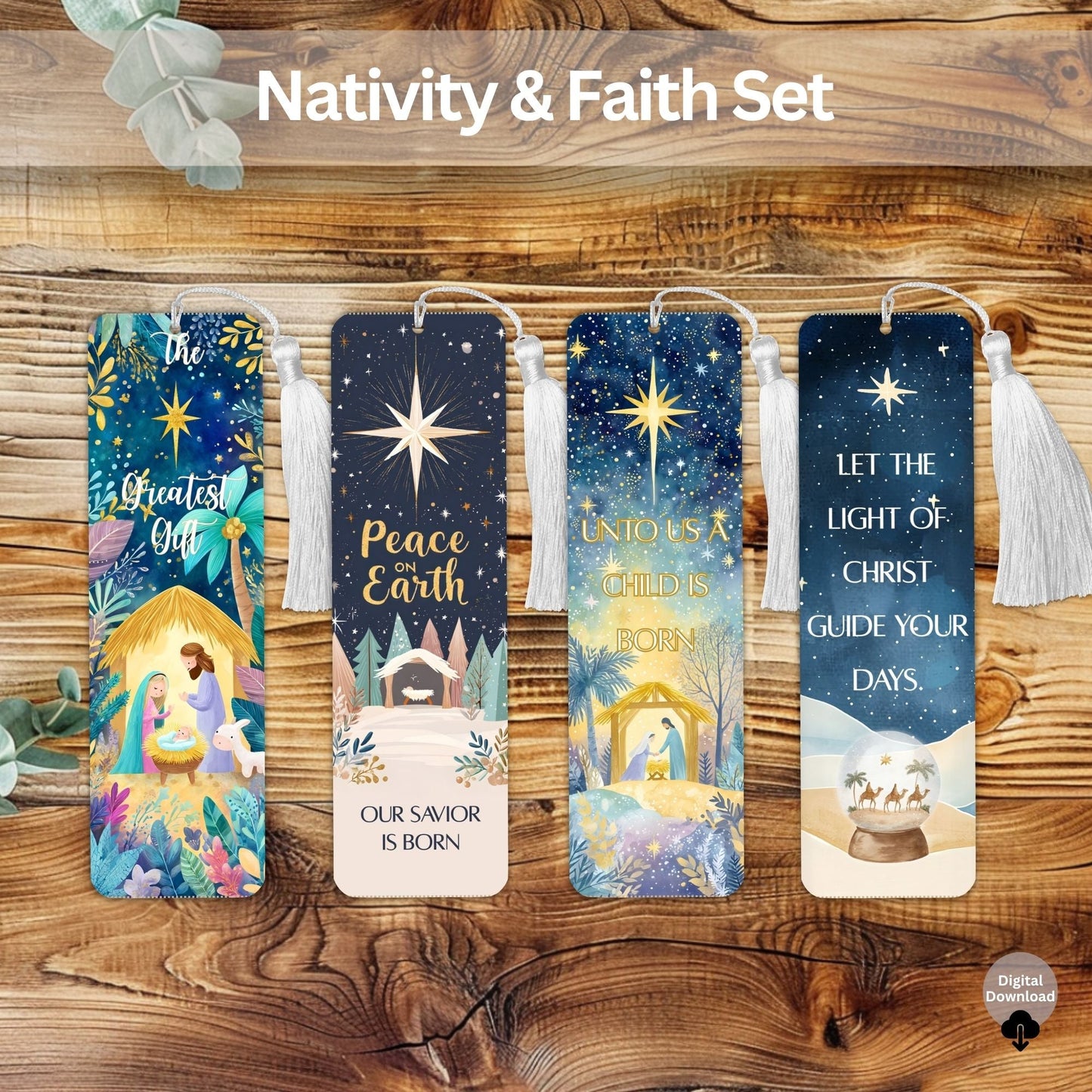 Christmas Scripture Bookmark Set – Nativity & Faith Art Printable Gift (Digital Download) – Digital Printable by Digital Kim Designs