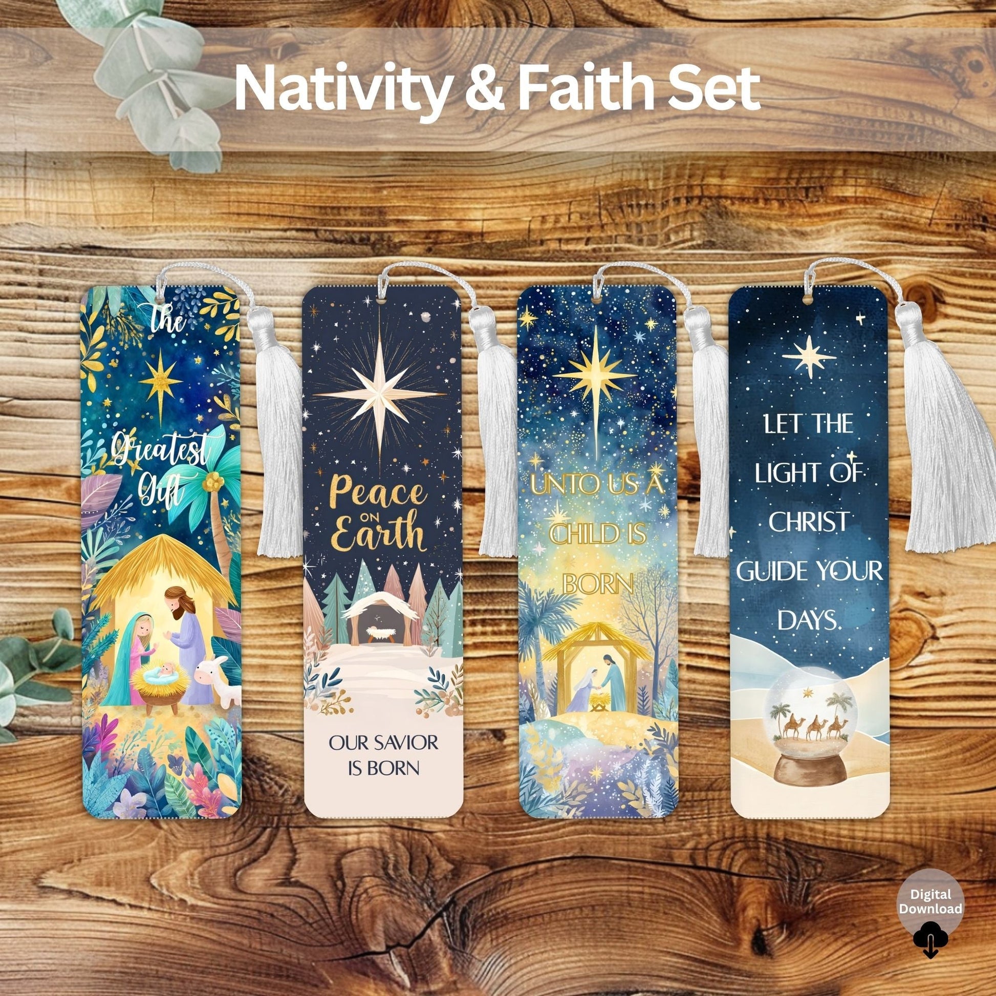 Christmas Scripture Bookmark Set – Nativity & Faith Art Printable Gift (Digital Download) – Digital Printable by Digital Kim Designs