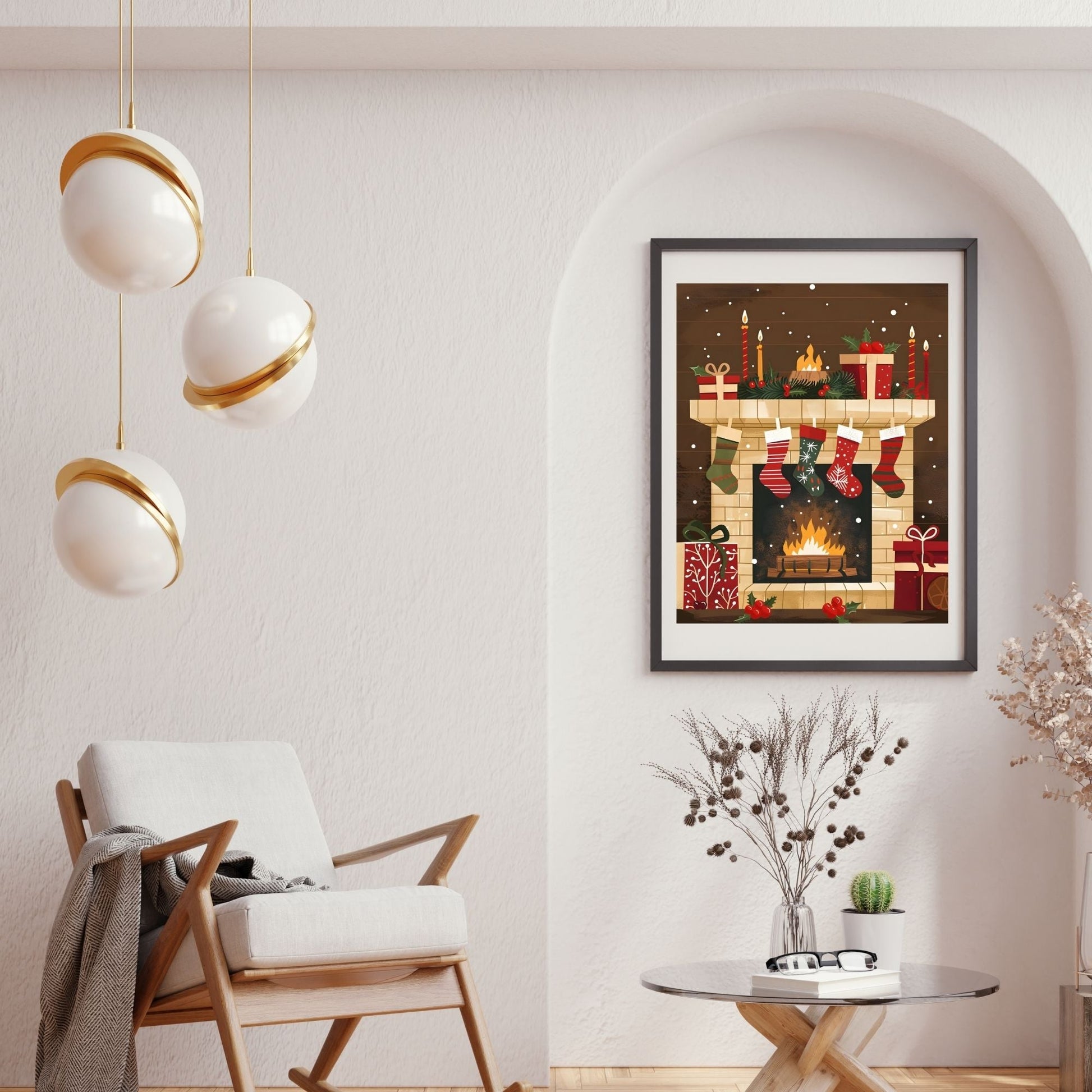 Cozy Fireplace Christmas Wall Art | Holiday Mantel Print | Festive Winter Home Decor Digital Download – Digital Printable by Digital Kim Designs