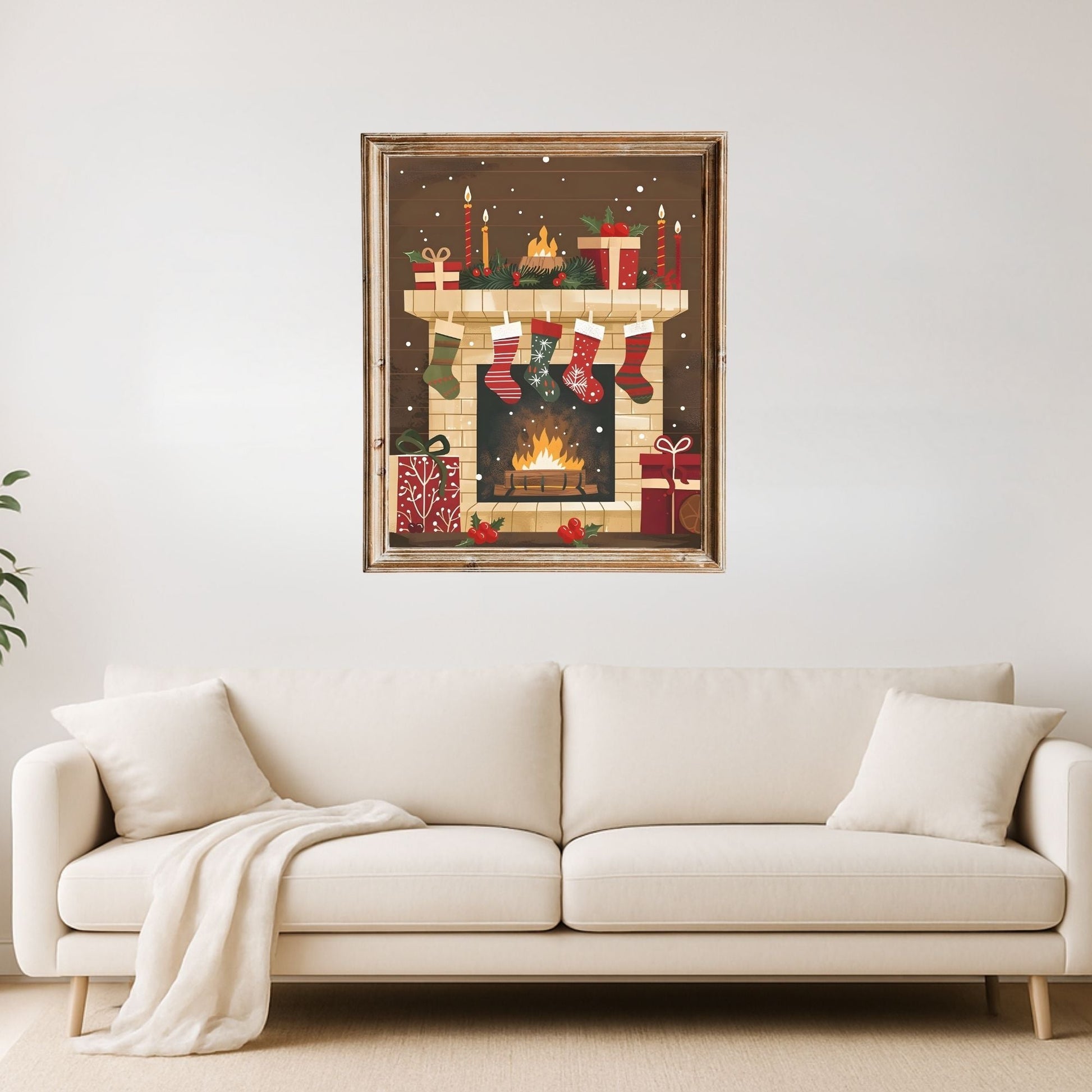 Cozy Fireplace Christmas Wall Art | Holiday Mantel Print | Festive Winter Home Decor Digital Download – Digital Printable by Digital Kim Designs