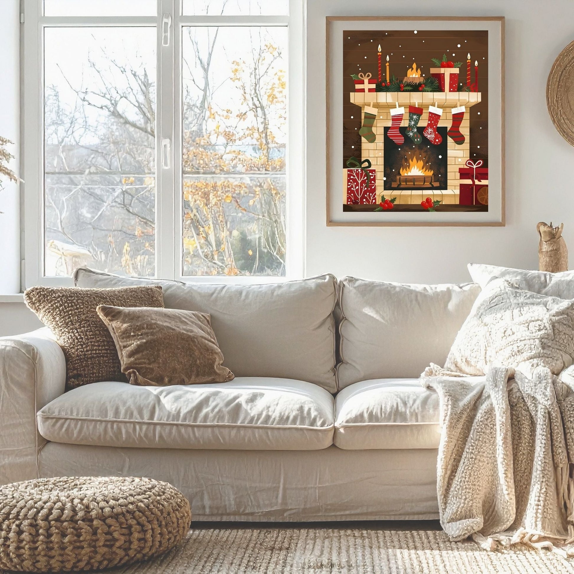 Cozy Fireplace Christmas Wall Art | Holiday Mantel Print | Festive Winter Home Decor Digital Download – Digital Printable by Digital Kim Designs