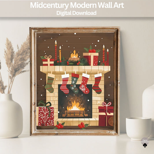 Cozy Fireplace Christmas Wall Art | Holiday Mantel Print | Festive Winter Home Decor Digital Download – Digital Printable by Digital Kim Designs