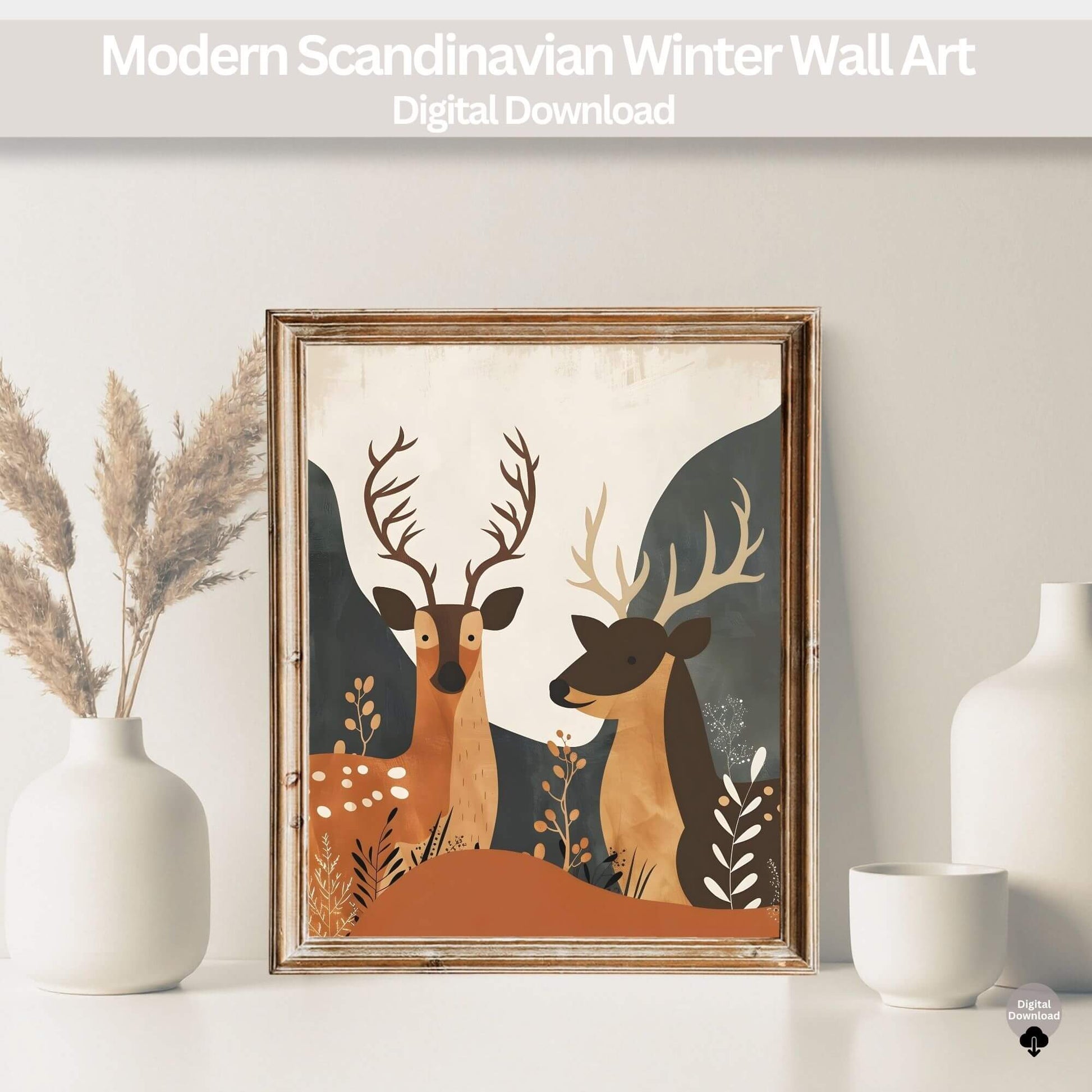 Deer Wall Art | Minimalist Woodland Christmas Printable | Rustic Holiday Digital Download – Digital Printable by Digital Kim Designs