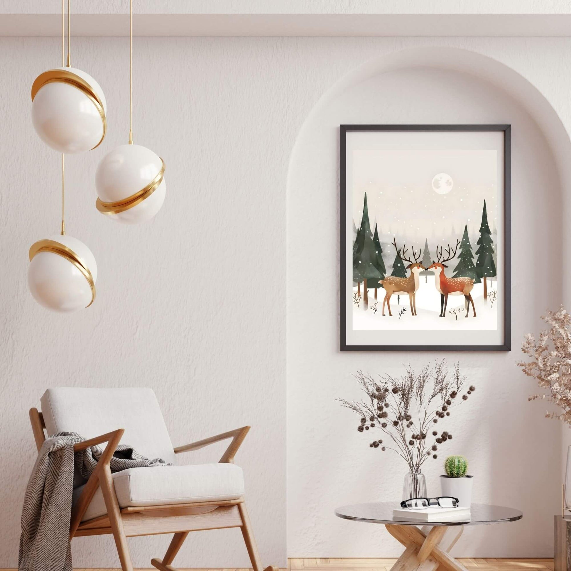 Deer Winter Wall Art | Cozy Nordic Christmas Print | Woodland Snow Scene Home Decor Digital Download – Digital Printable by Digital Kim Designs