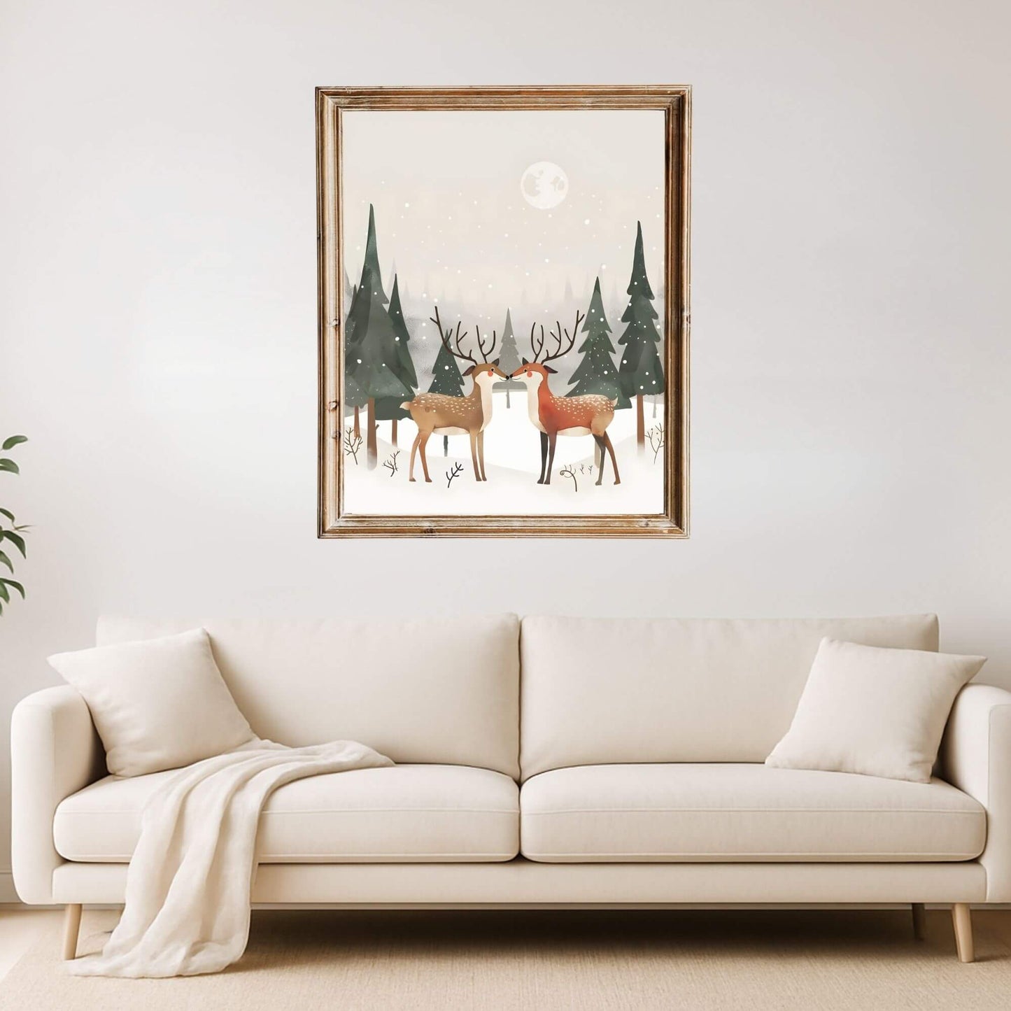 Deer Winter Wall Art | Cozy Nordic Christmas Print | Woodland Snow Scene Home Decor Digital Download – Digital Printable by Digital Kim Designs