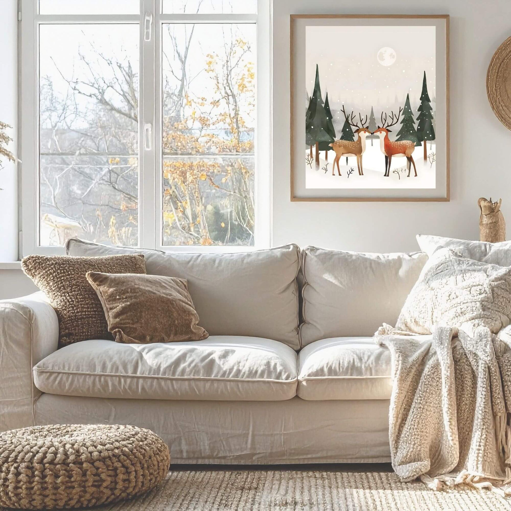 Deer Winter Wall Art | Cozy Nordic Christmas Print | Woodland Snow Scene Home Decor Digital Download – Digital Printable by Digital Kim Designs