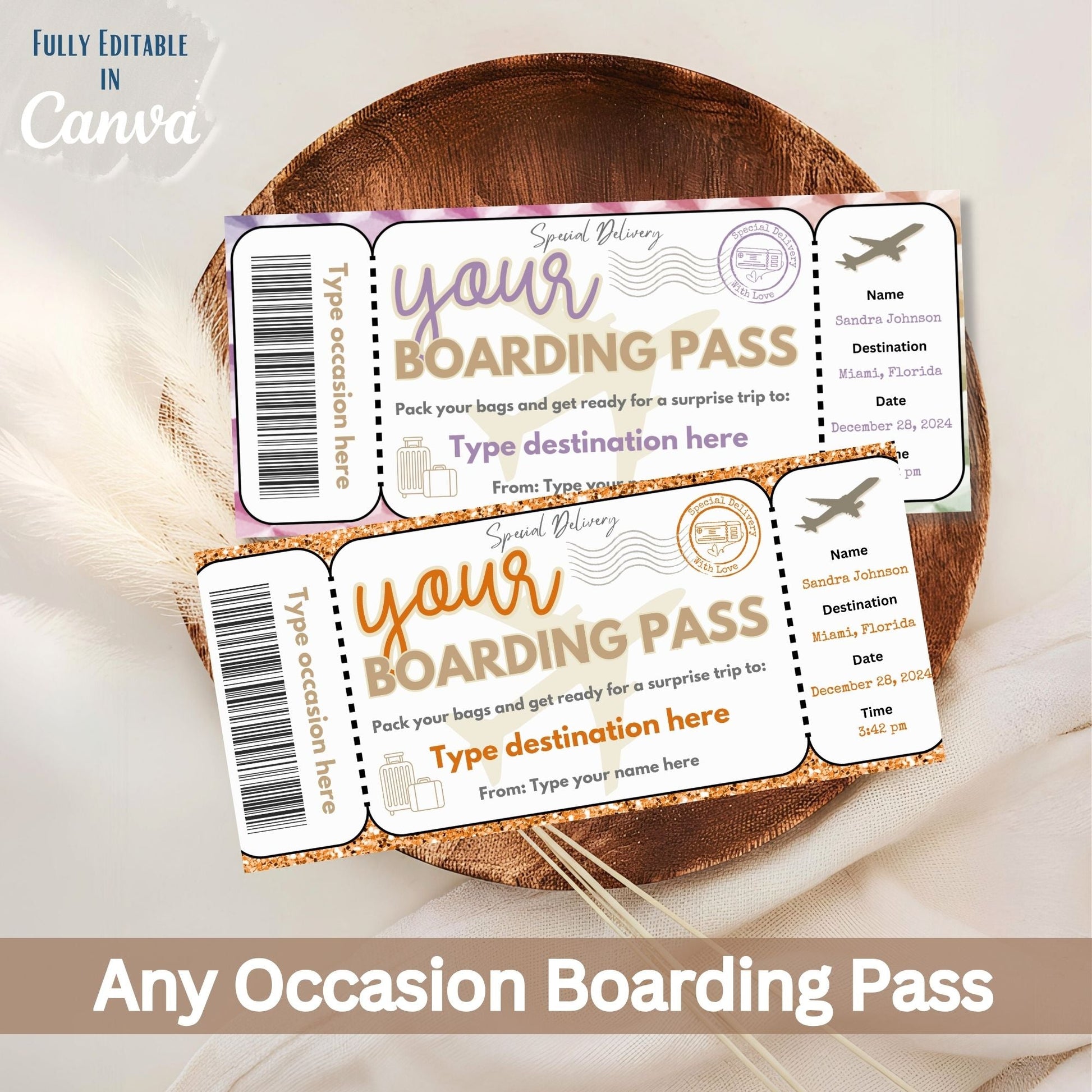 Editable Boarding Pass Template – Surprise Trip Ticket (Digital Download) – Digital Printable by Digital Kim Designs