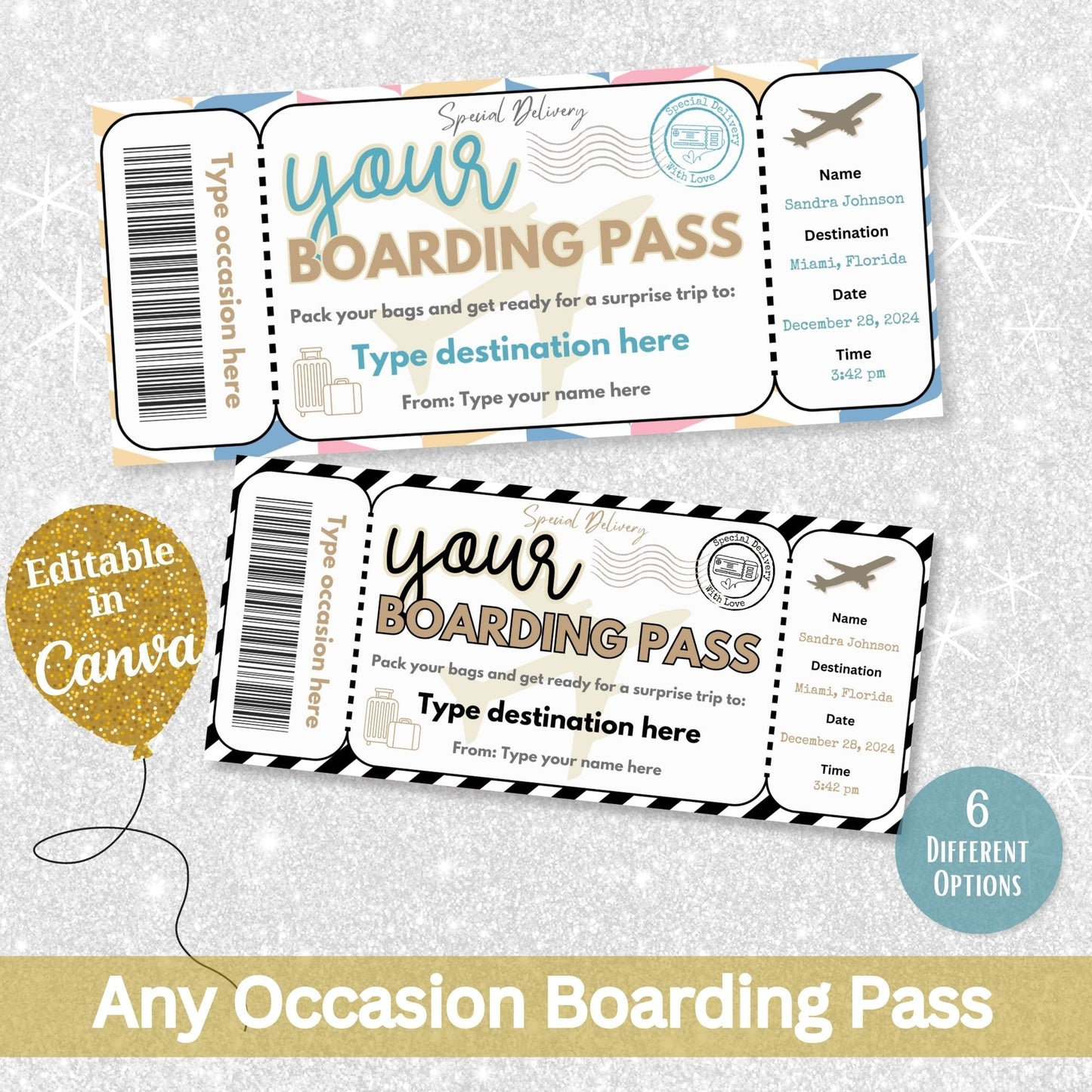Editable Boarding Pass Template – Surprise Trip Ticket (Digital Download) – Digital Printable by Digital Kim Designs