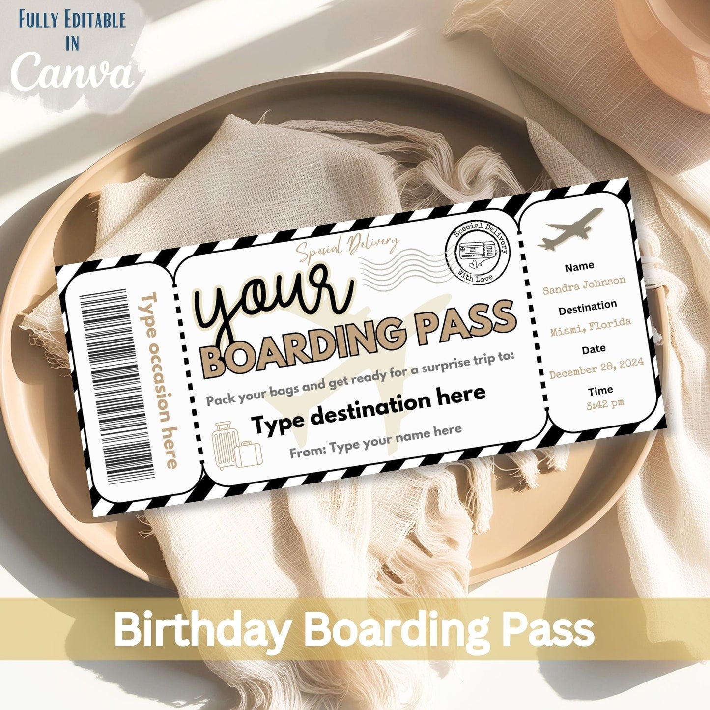 Editable Boarding Pass Template – Surprise Trip Ticket (Digital Download) – Digital Printable by Digital Kim Designs
