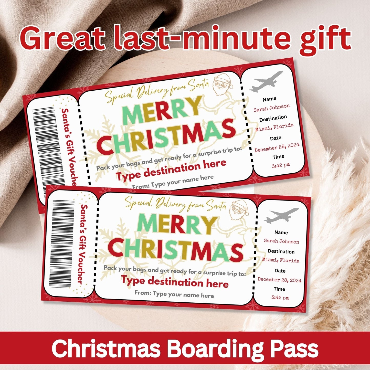 Editable Christmas Boarding Pass Gift Ticket | Santa’s Trip Voucher Printable (Digital Download) – Digital Printable by Digital Kim Designs