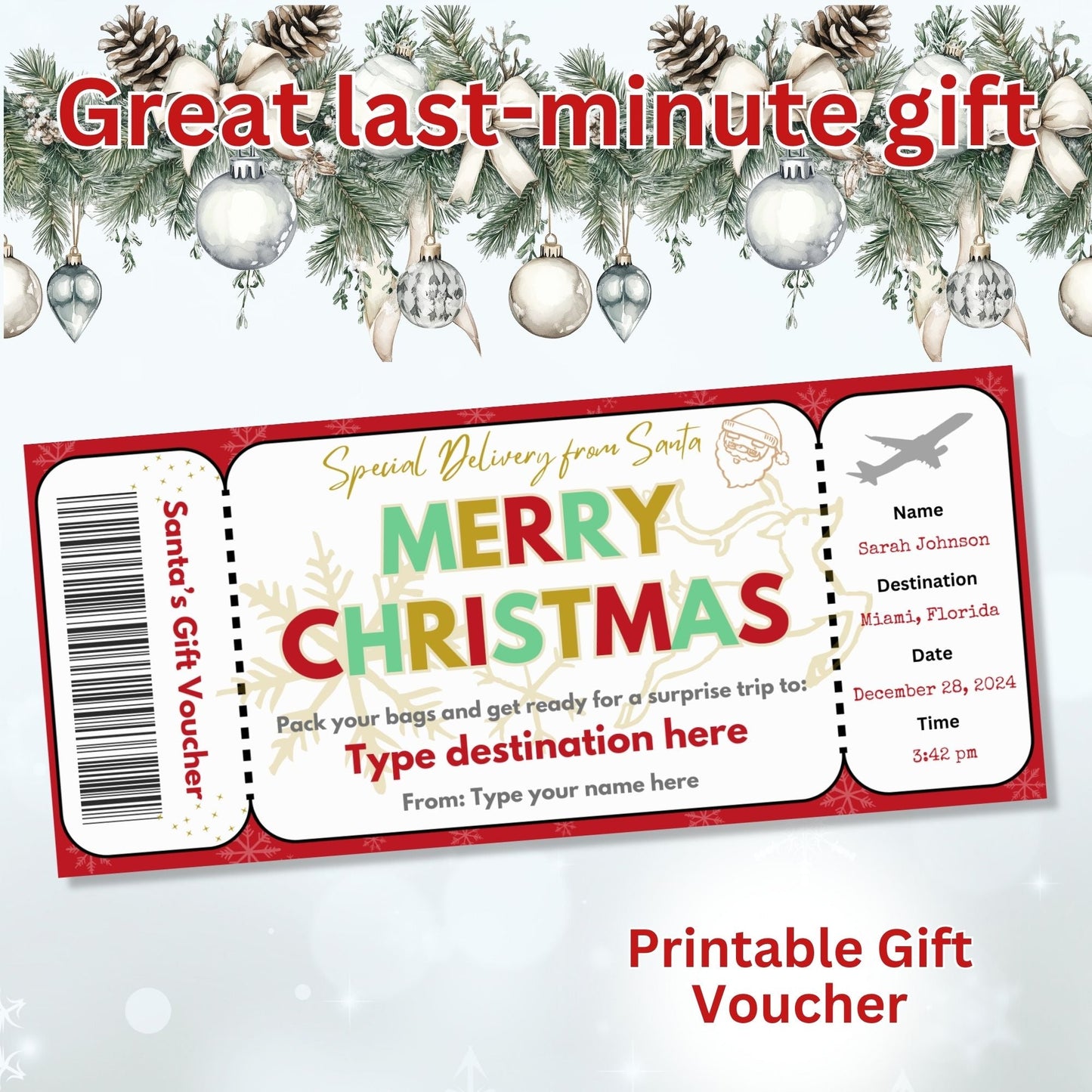 Editable Christmas Boarding Pass Gift Ticket | Santa’s Trip Voucher Printable (Digital Download) – Digital Printable by Digital Kim Designs
